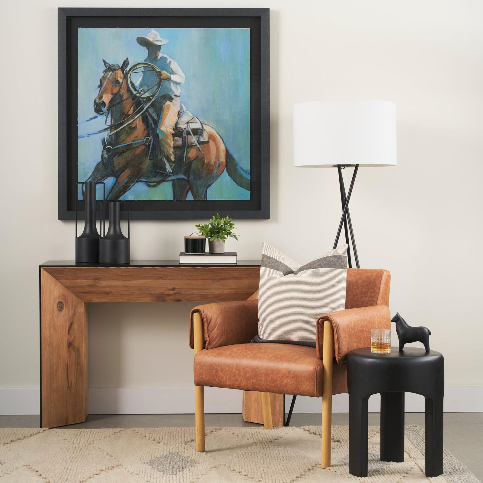 Mercana Tabor Natural Wood w/ Black Oak Waterfall Console Table Clearance