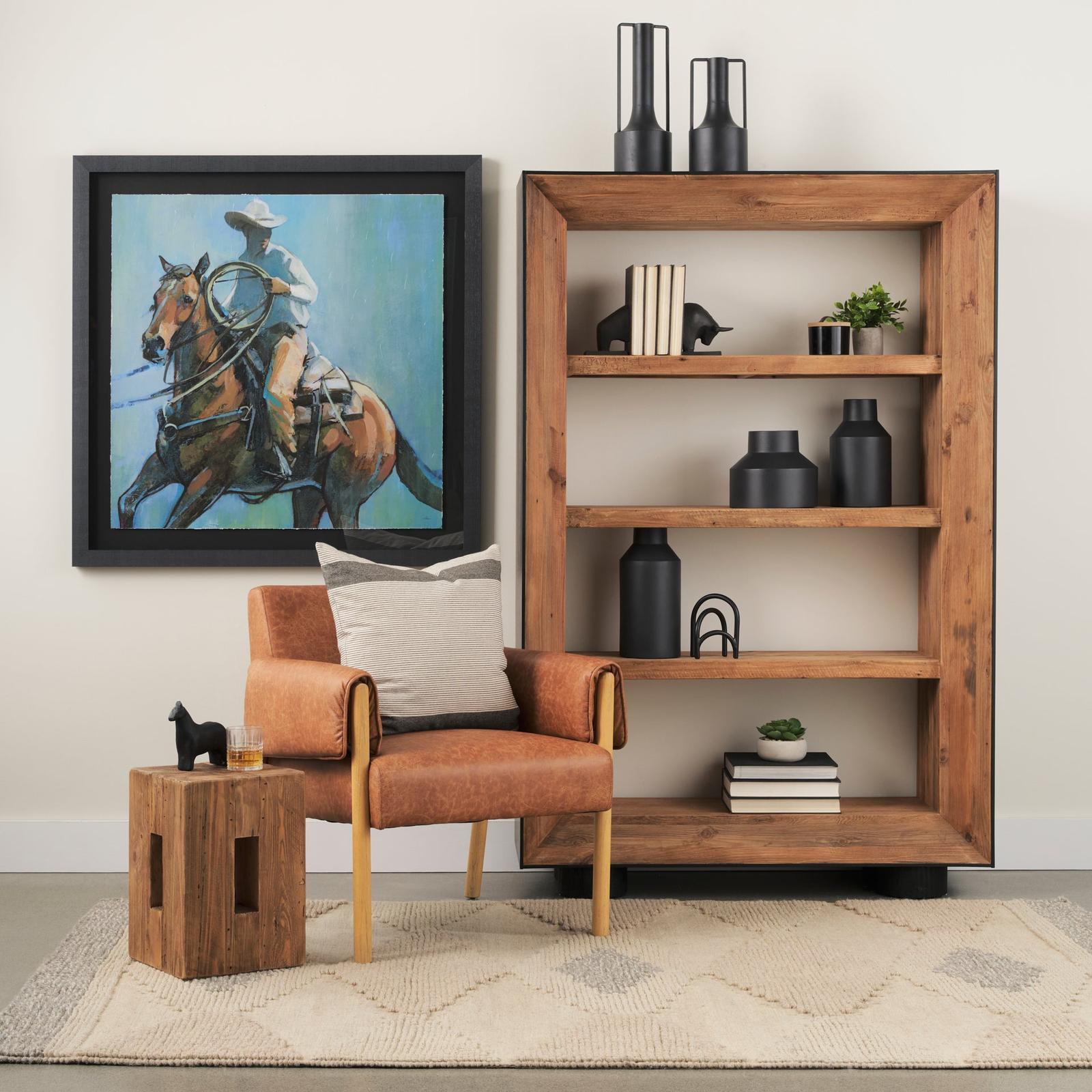 Mercana Tabor Natural Wood w/ Black Oak Frame Bookcase Clearance