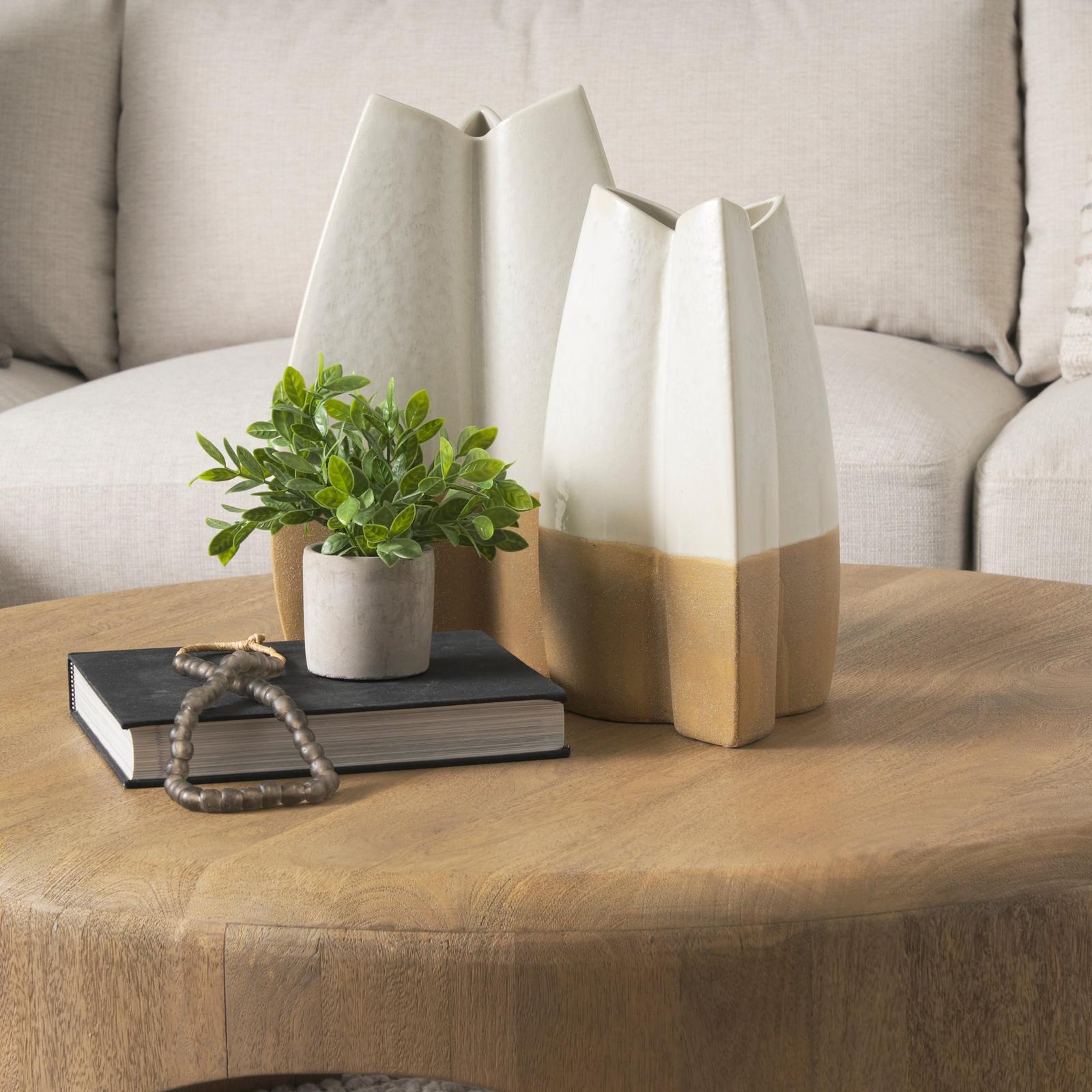 Mercana Vania Off White w/ Tan Textured Ceramic Vase