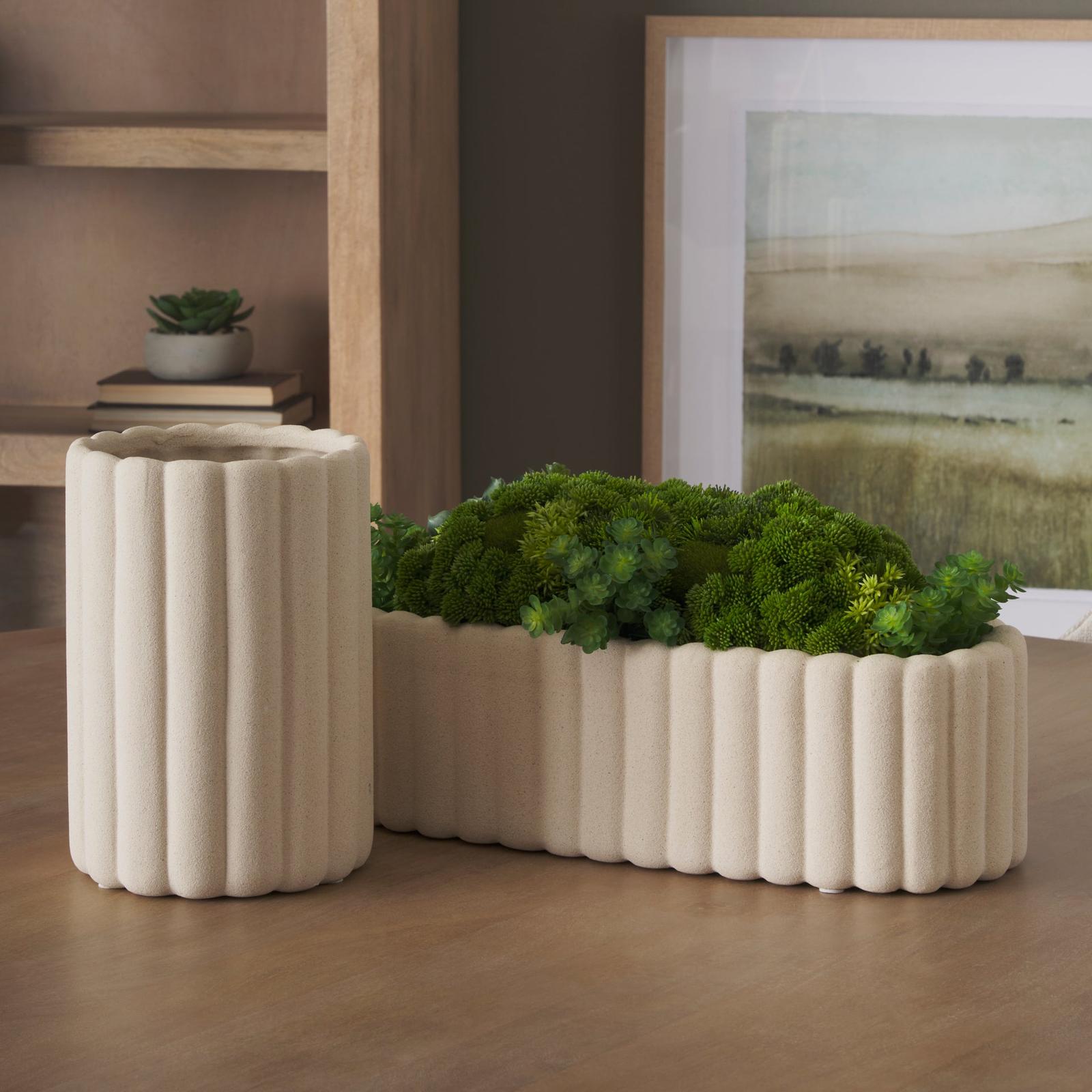 Mercana Mira Textured Blush Beige Fluted Ceramic Vase