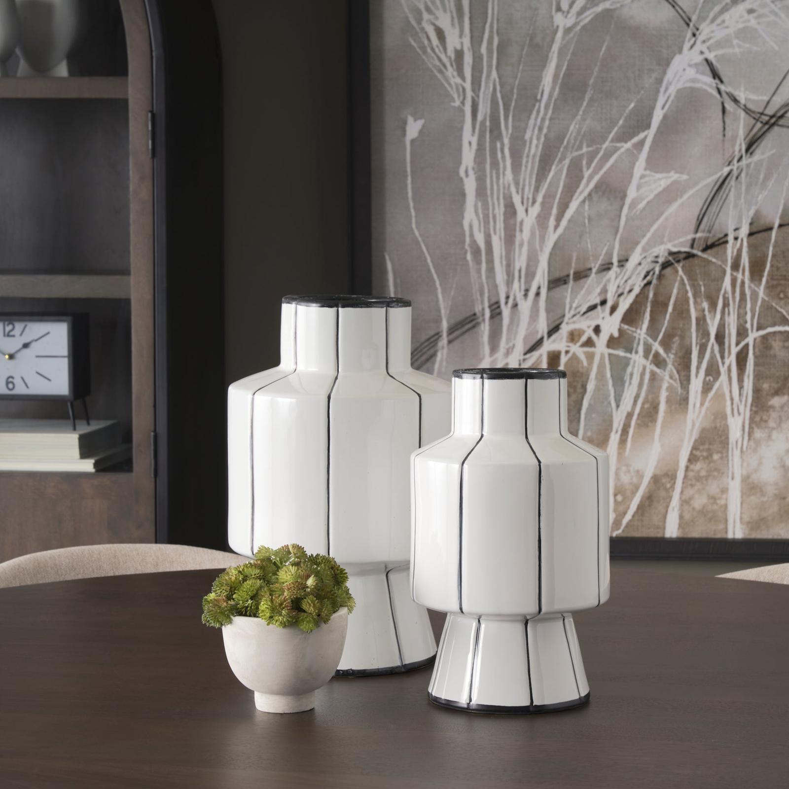 Mercana Dinah White w/ Black Stripes Ceramic Vase Clearance