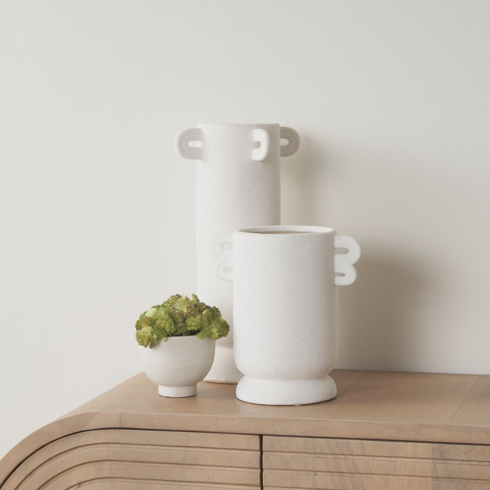 Mercana Dylan Textured Off White w/ Handles Ceramic Vase Clearance