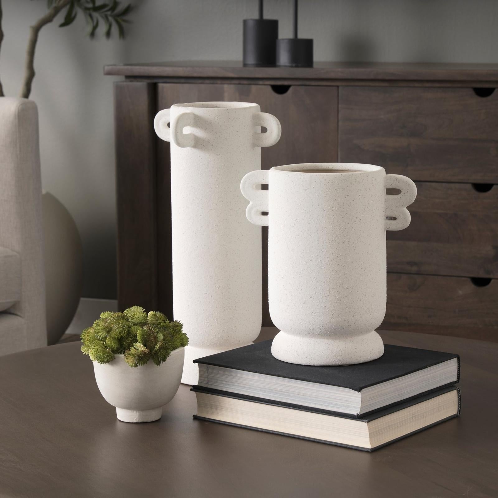 Mercana Dylan Textured Off White w/ Handles Ceramic Vase Clearance