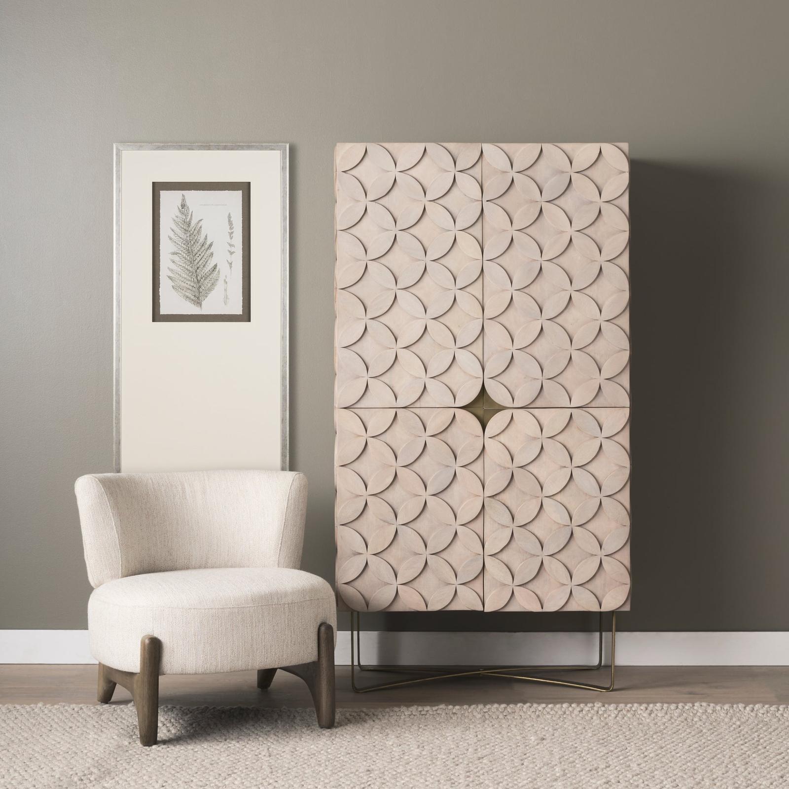 Mercana Excelsior Light Brown Wood Gold Iron Base Storage Cabinet