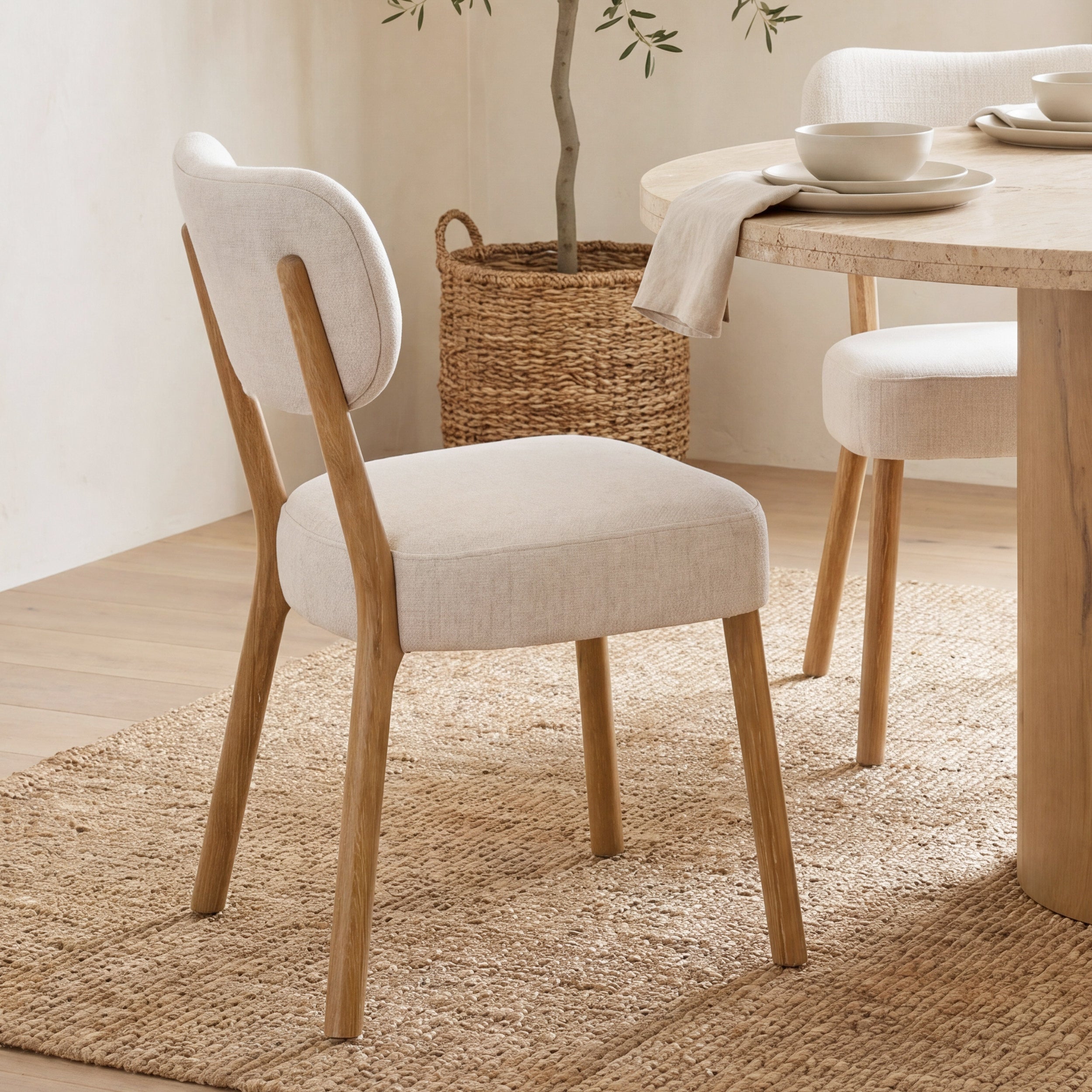 Mercana Owen Dining Chair W/ Medium Brown Wood and Beige Fabric