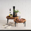 Mercana Wally Round Medium Brown Wood w/ Matte Black Metal Stand Trays