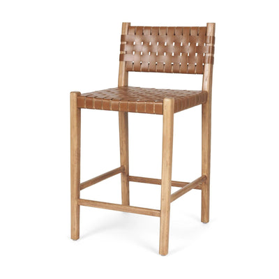 Mercana Shane Brown Wood w/ Woven Brown Leather Counter Stool Clearance