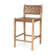 Mercana Shane Brown Wood w/ Woven Brown Leather Counter Stool Clearance