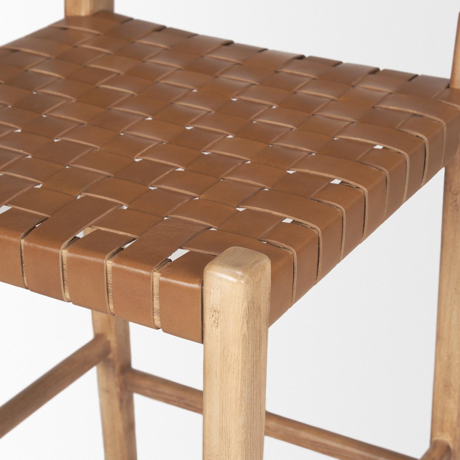 Mercana Shane Brown Wood w/ Woven Brown Leather Counter Stool Clearance