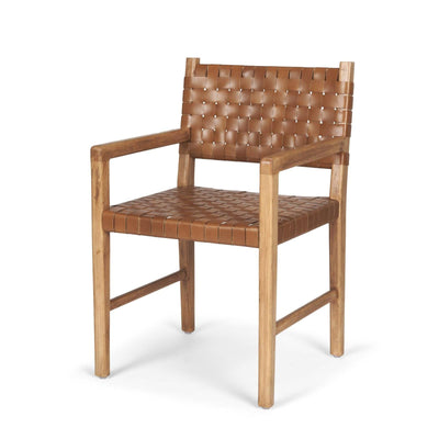 Mercana Shane Brown Wood w/ Woven Brown Leather Dining Armchair