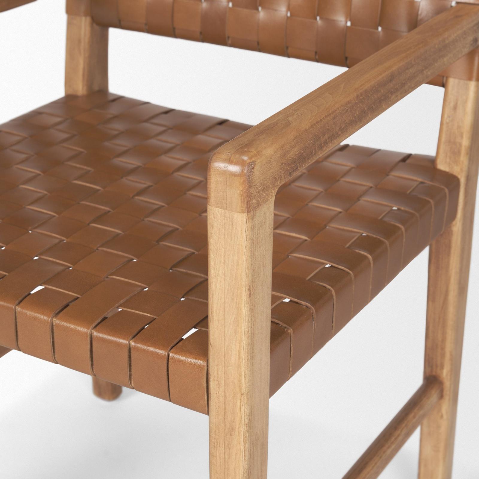 Mercana Shane Brown Wood w/ Woven Brown Leather Dining Armchair