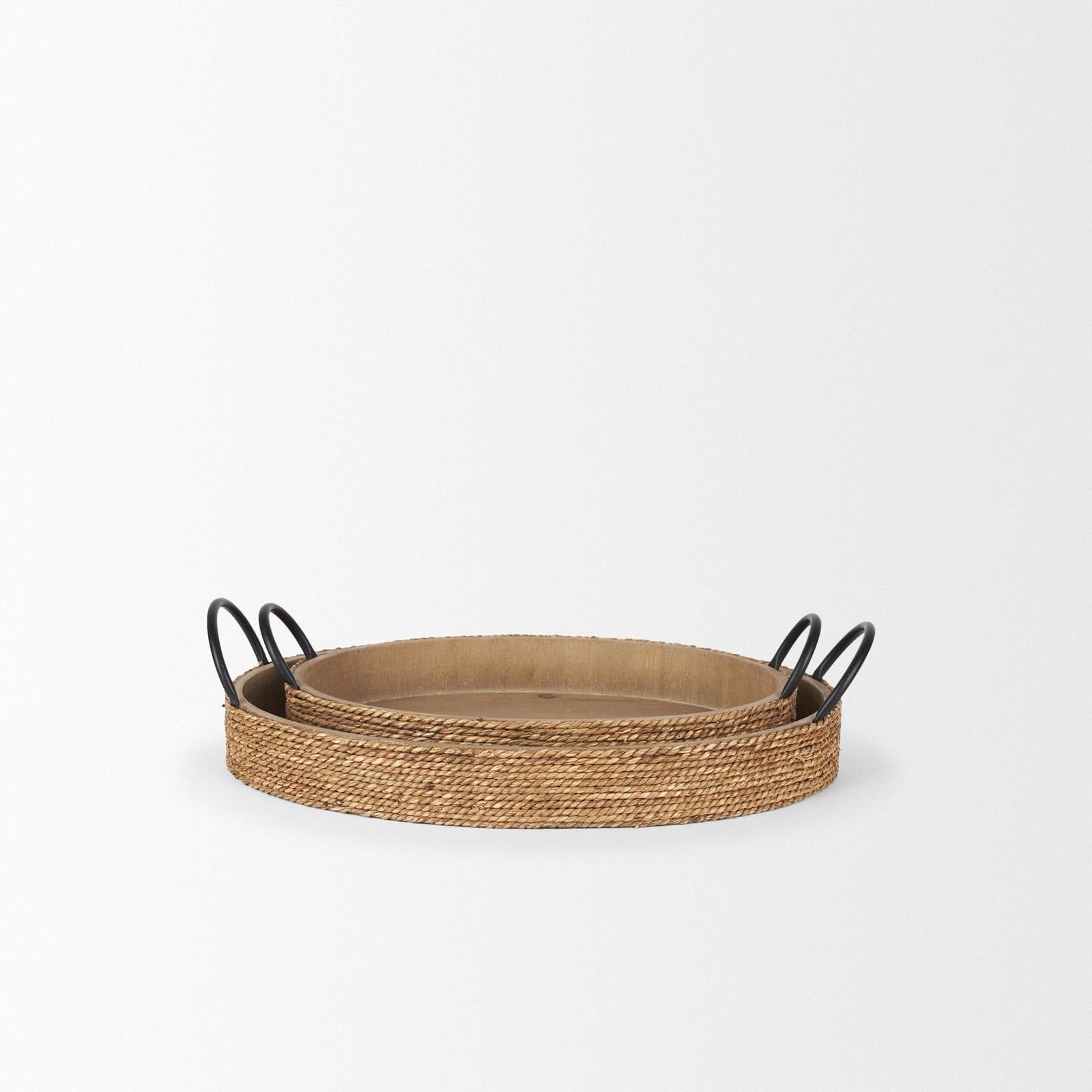 Mercana Wheaton Light Brown Wood w/ Natural Jute Serving Trays