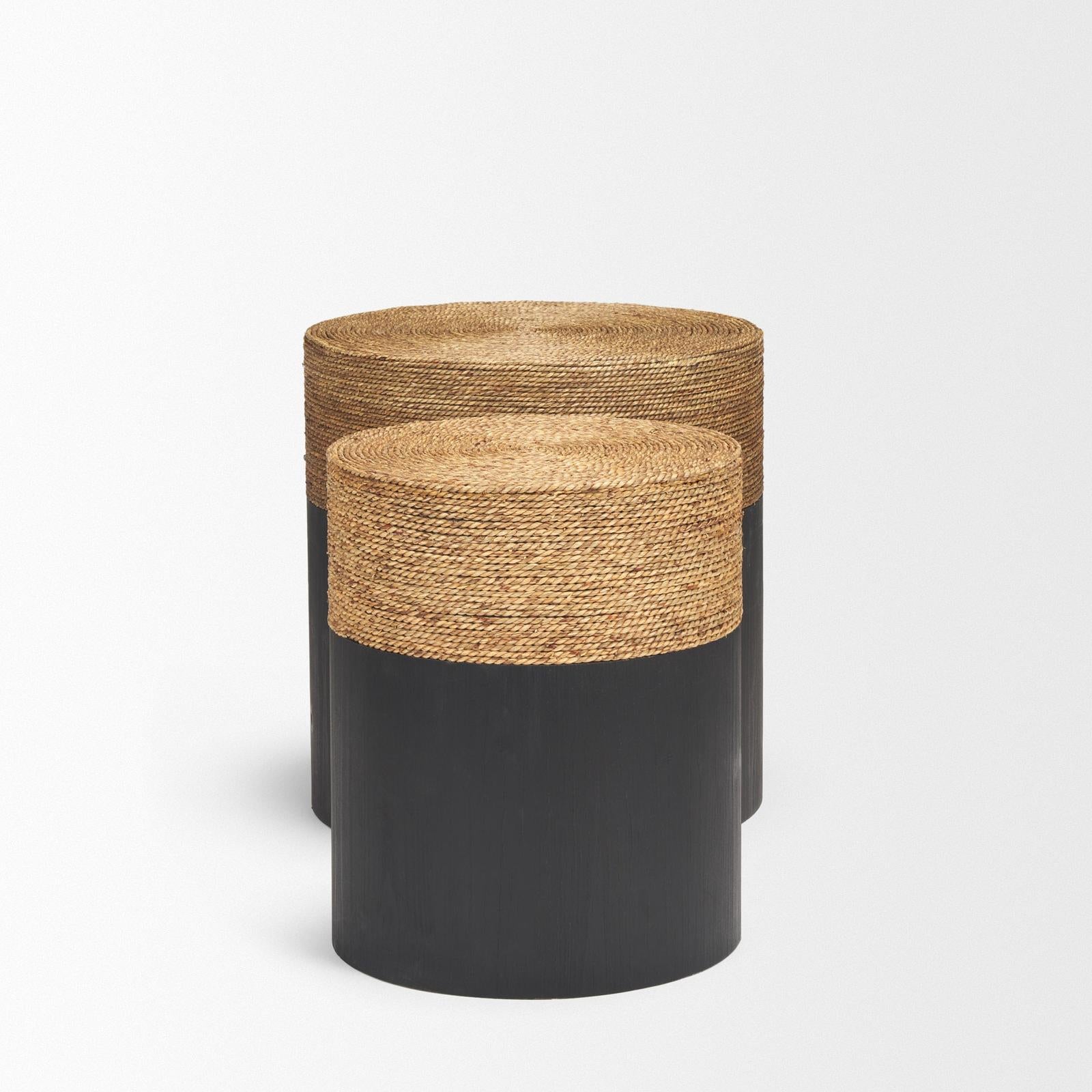 Mercana Wenopa Matte Black Wood w/ Natural Jute Accent Tables Clearance