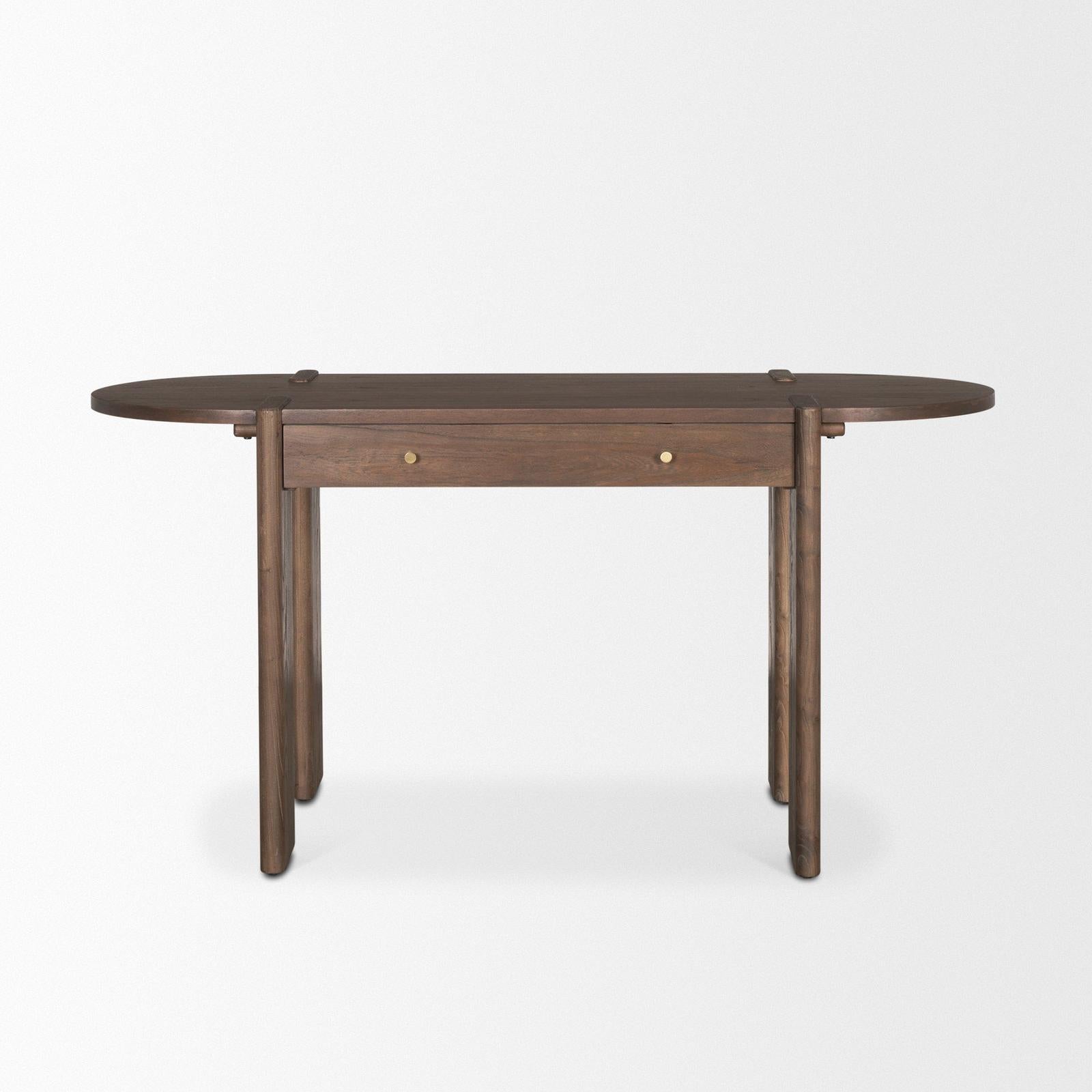 Mercana Sohan Dark Brown Elm Wood Oblong Desk