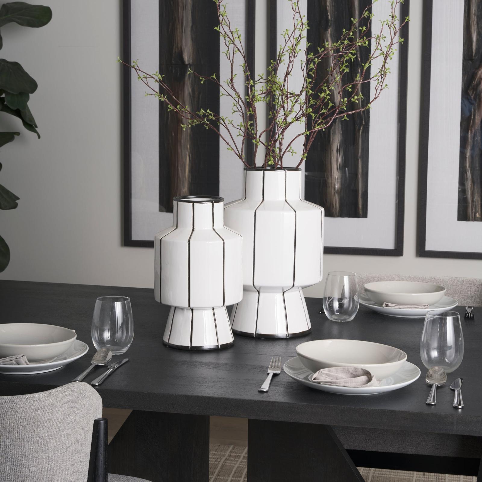 Mercana Dinah White w/ Black Stripes Ceramic Vase Clearance