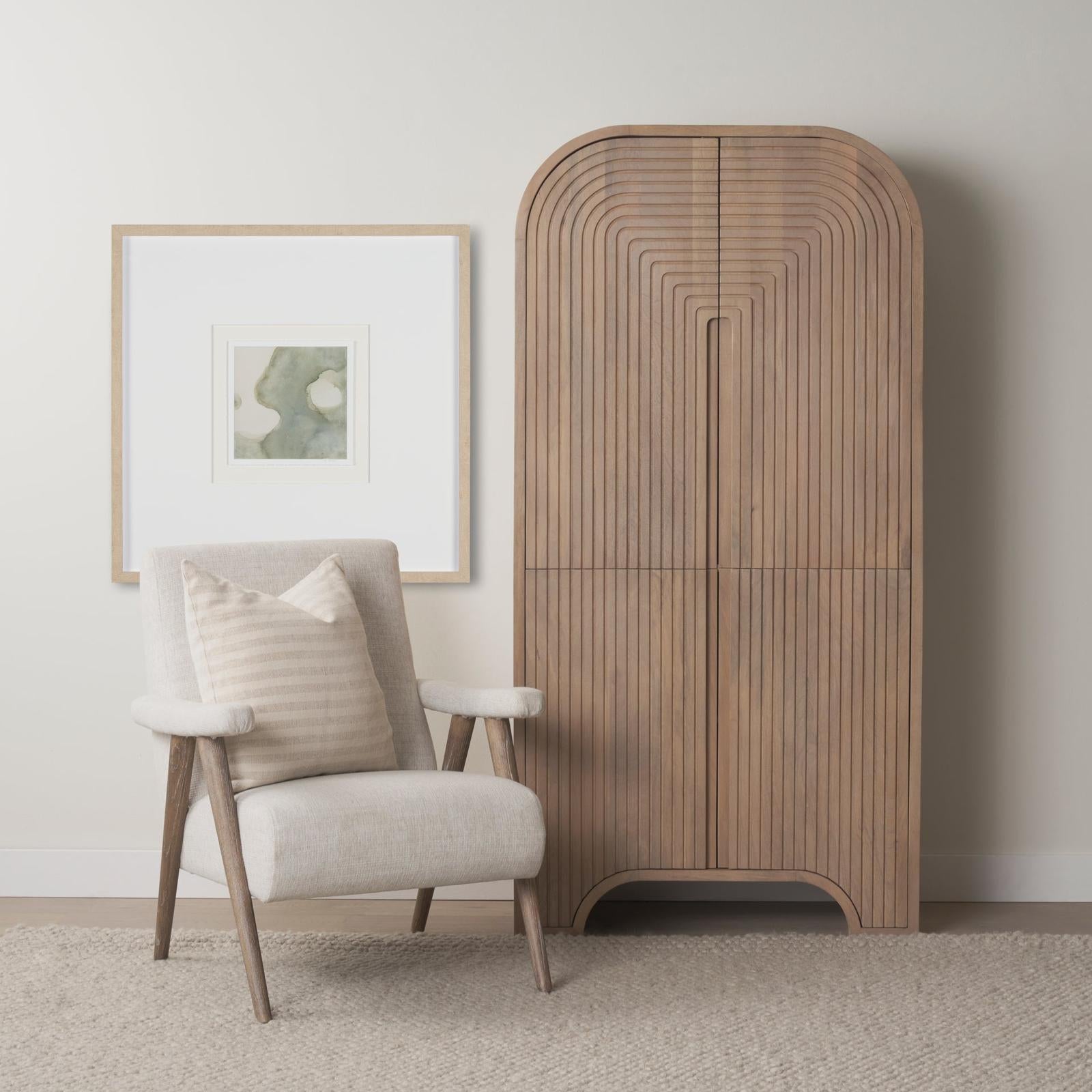 Mercana Nico Oatmeal Upholstered w/ Brown Wood Accent Chair Clearance