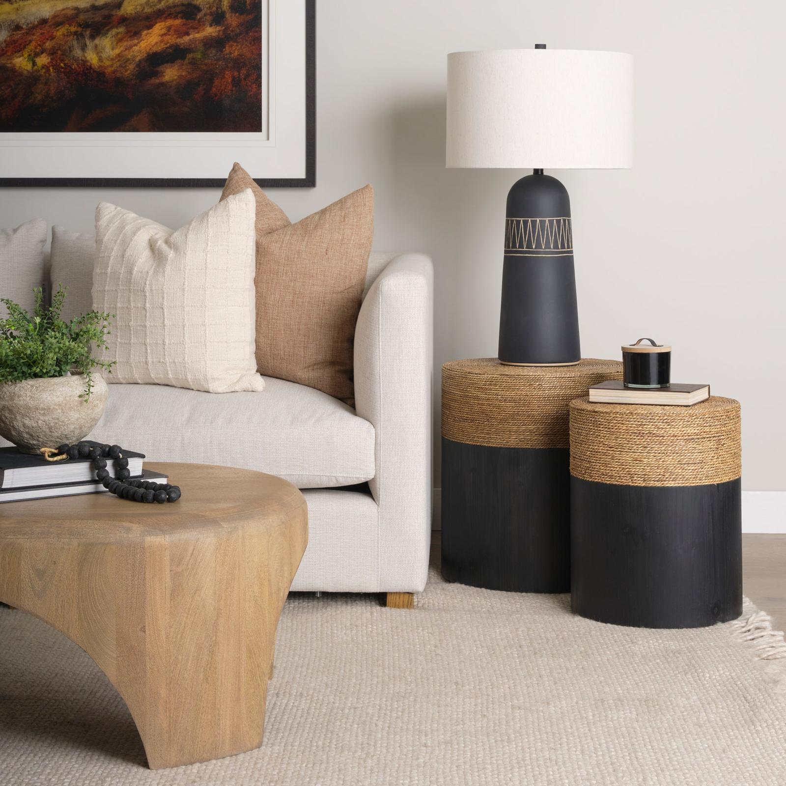 Mercana Wenopa Matte Black Wood w/ Natural Jute Accent Tables Clearance