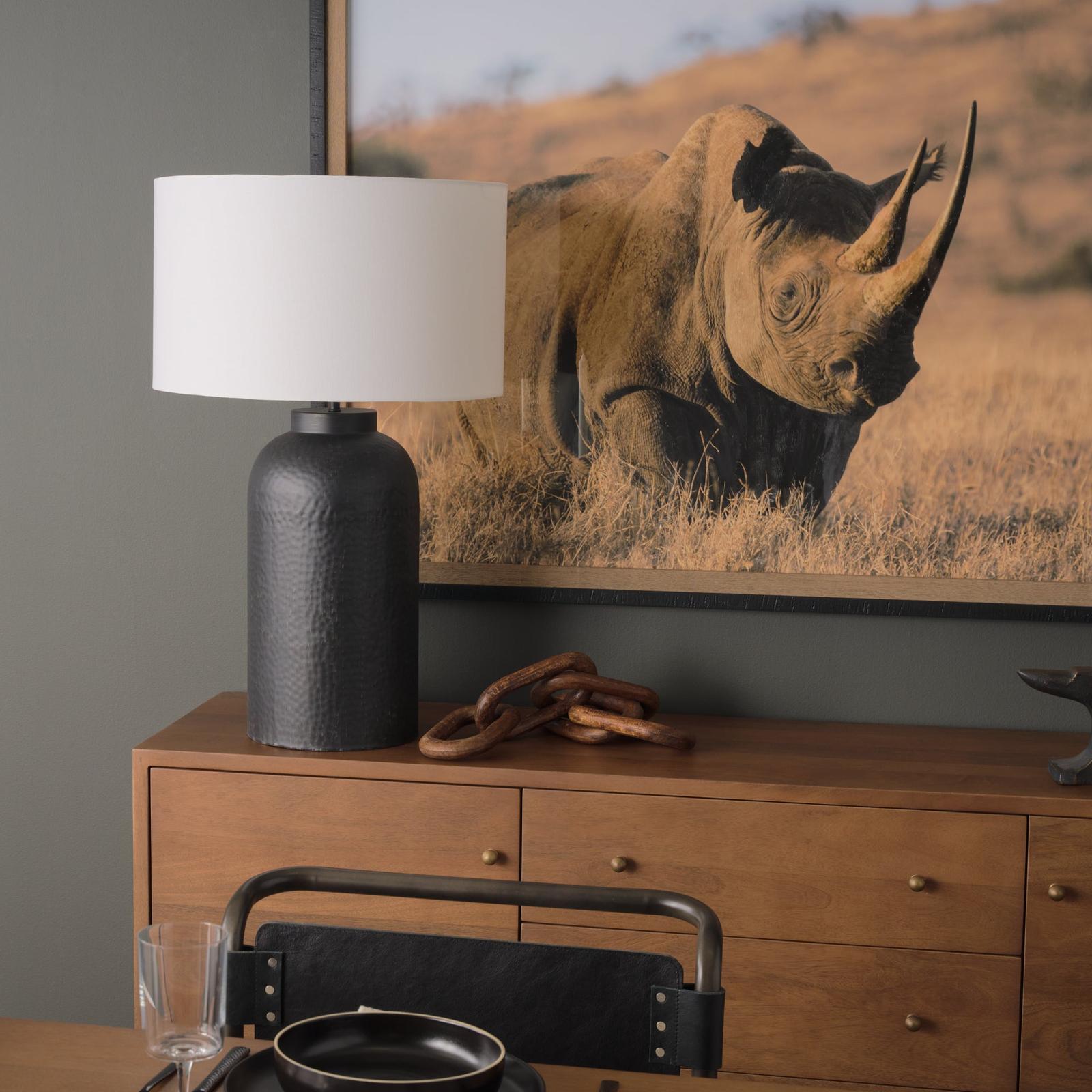 Mercana Leo Hammered W/White Fabric Shade Table Lamp