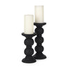Mercana Wanda Matte Black Wood Pillar Candle Holders - Set of 2 Clearance