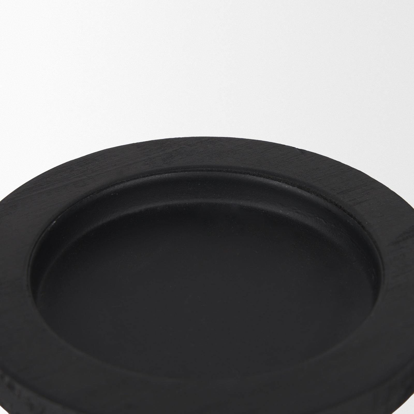 Mercana Wanda Matte Black Wood Pillar Candle Holders - Set of 2 Clearance