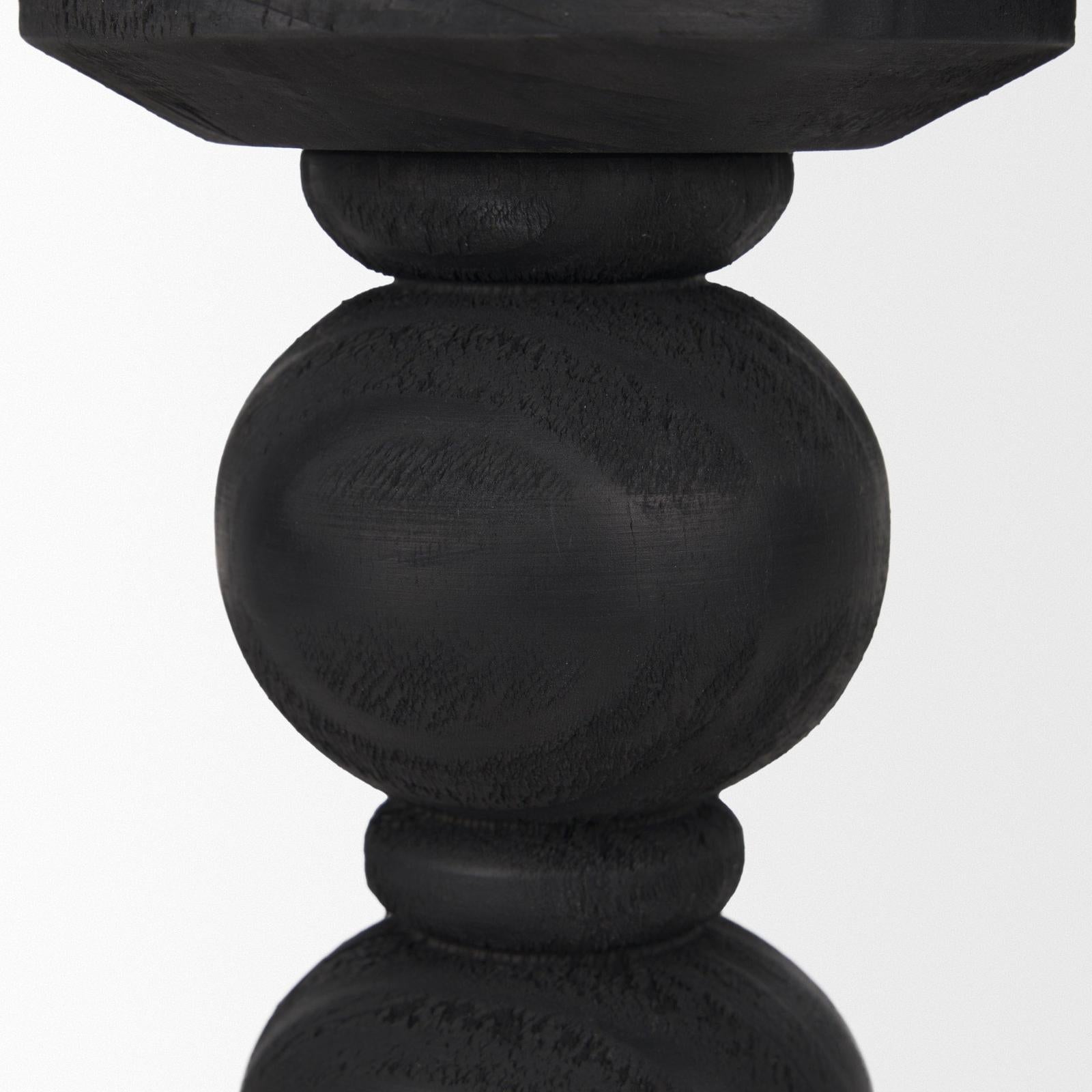 Mercana Wanda Matte Black Wood Pillar Candle Holders - Set of 2 Clearance