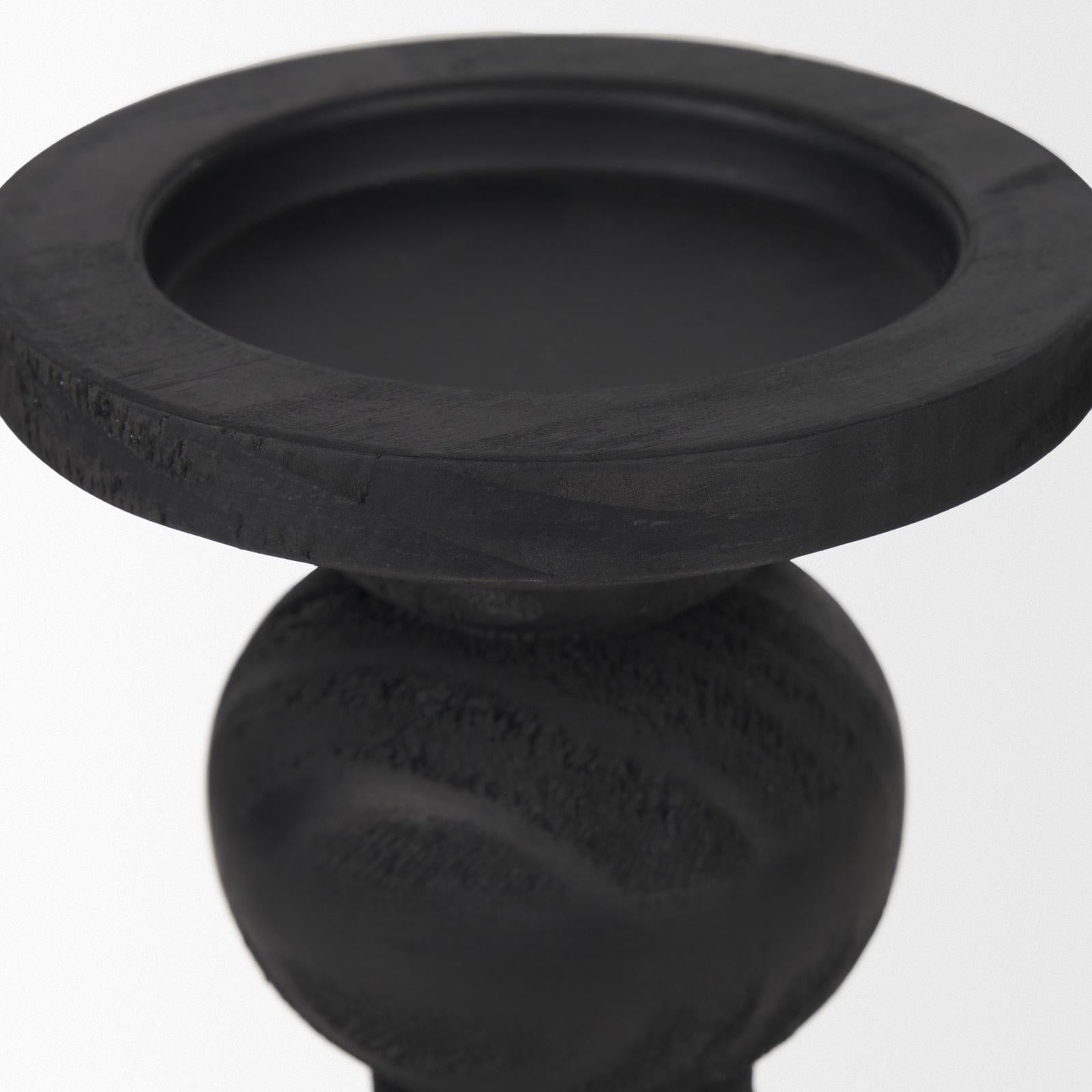 Mercana Wanda Matte Black Wood Pillar Candle Holders - Set of 2 Clearance