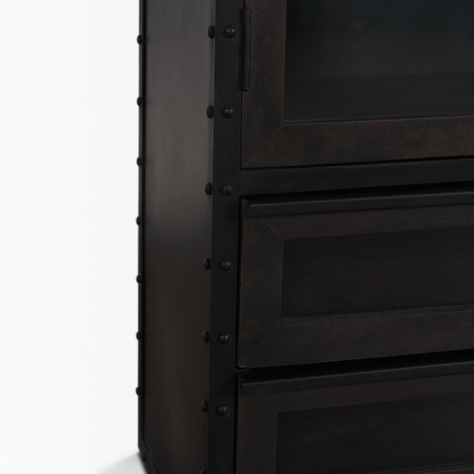 Mercana Gehry Dark Brown Metal Brown Wood and Glass Door Display Cabinet