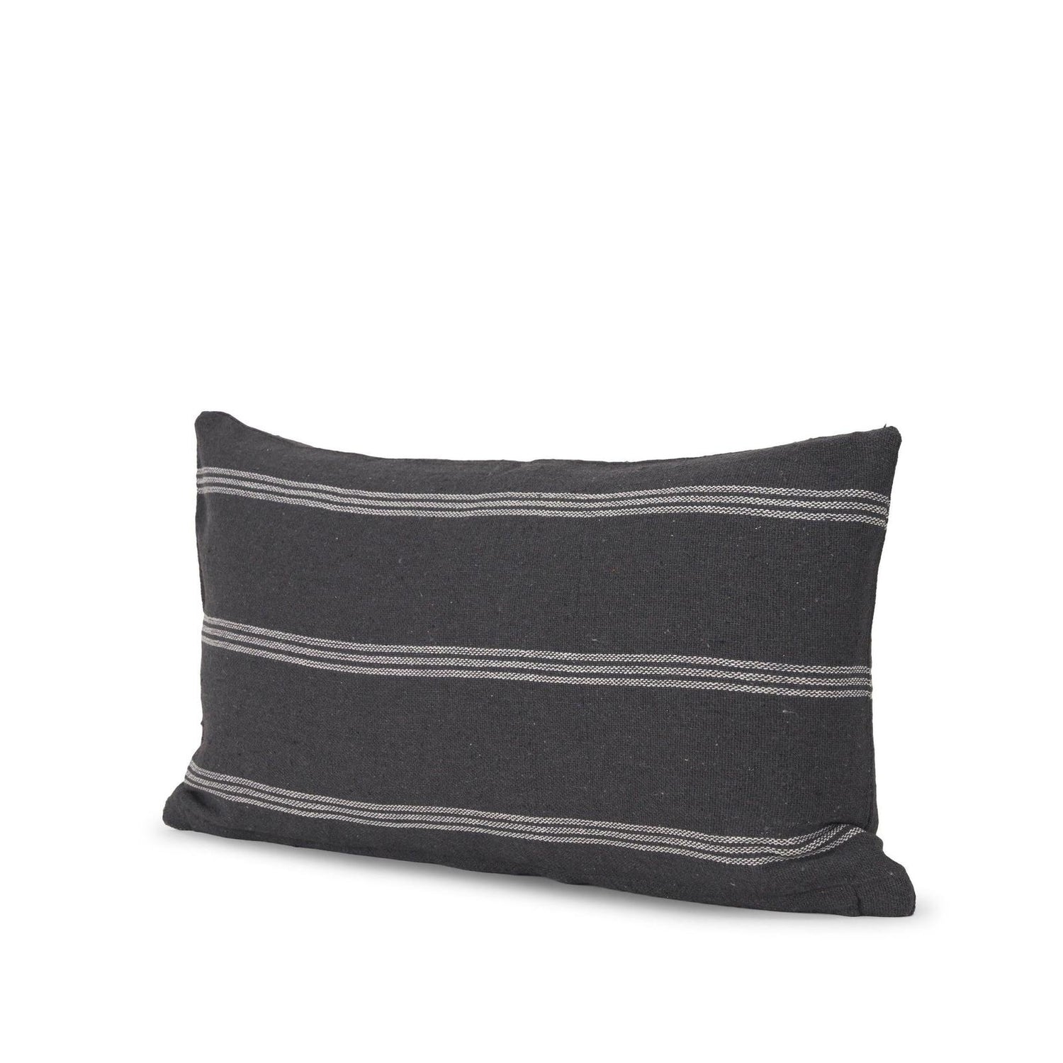Mercana Jayme Gray and White Striped Cotton Decorative Lumbar Pillow Cover