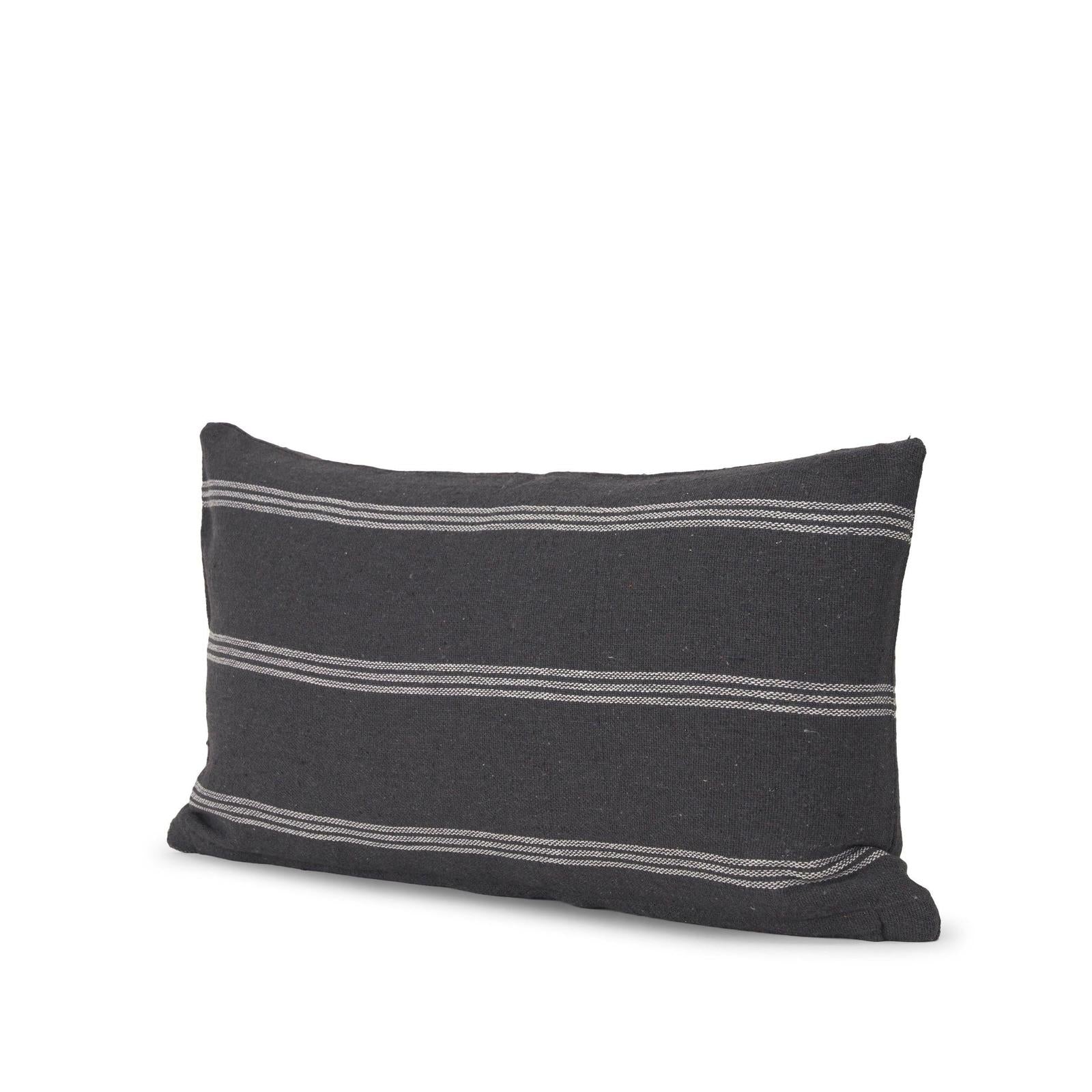 Mercana Jayme Gray and White Striped Cotton Decorative Lumbar Pillow Cover