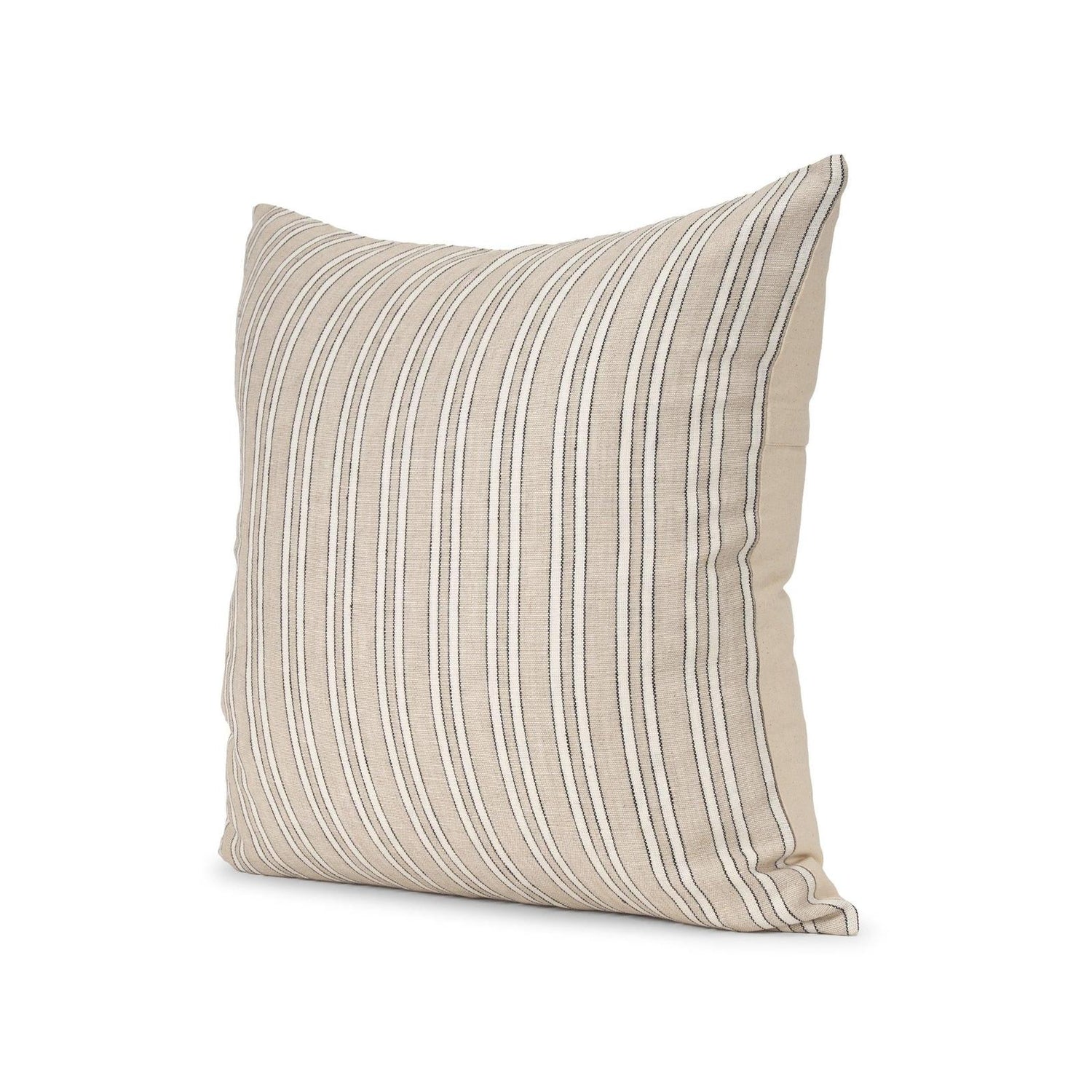 Mercana Jaxon Beige and Black Striped Cotton-Linen Decorative Square Pillow Cover