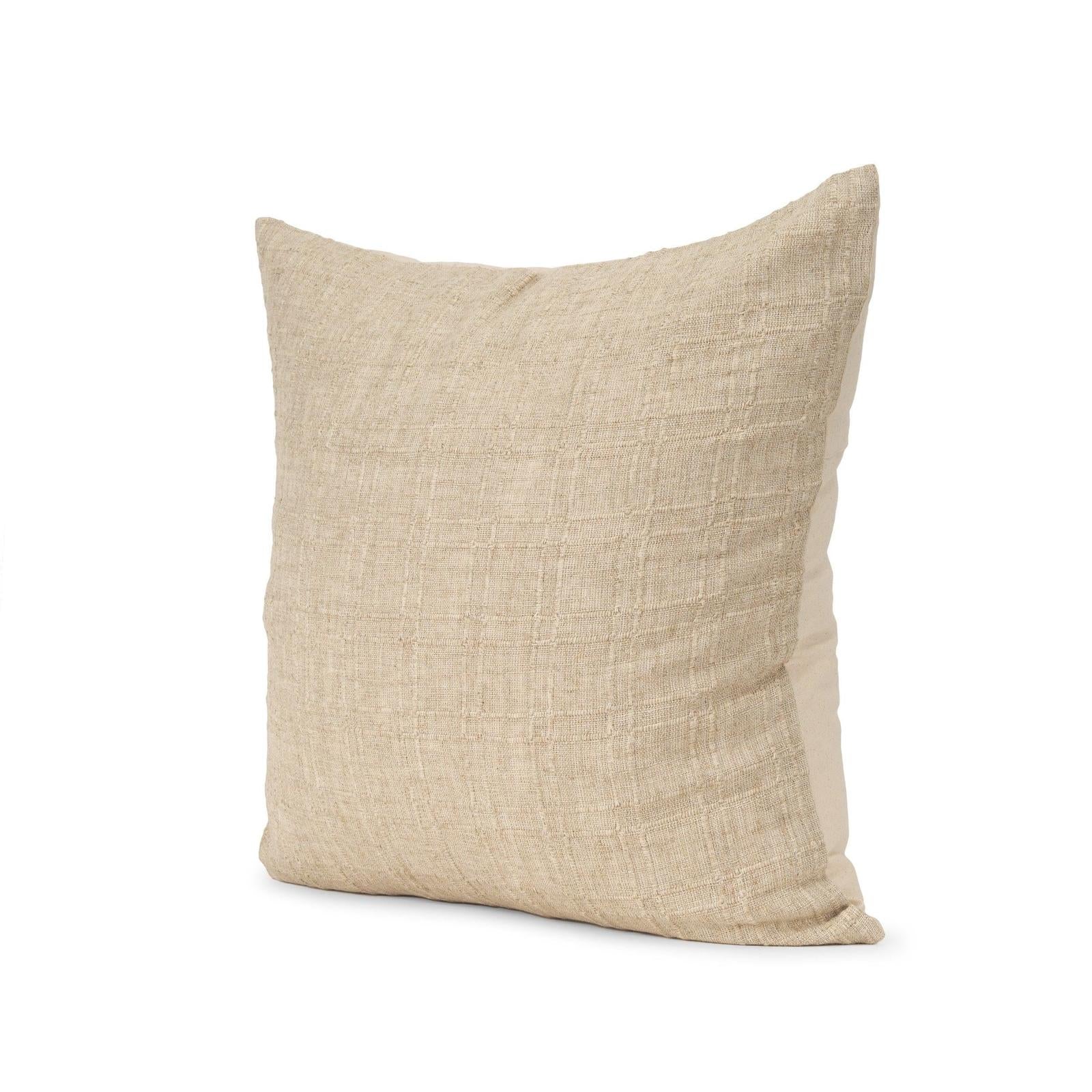 Mercana Jeren Beige Checker Textured Cotton-Linen Decorative Square Pillow Cover