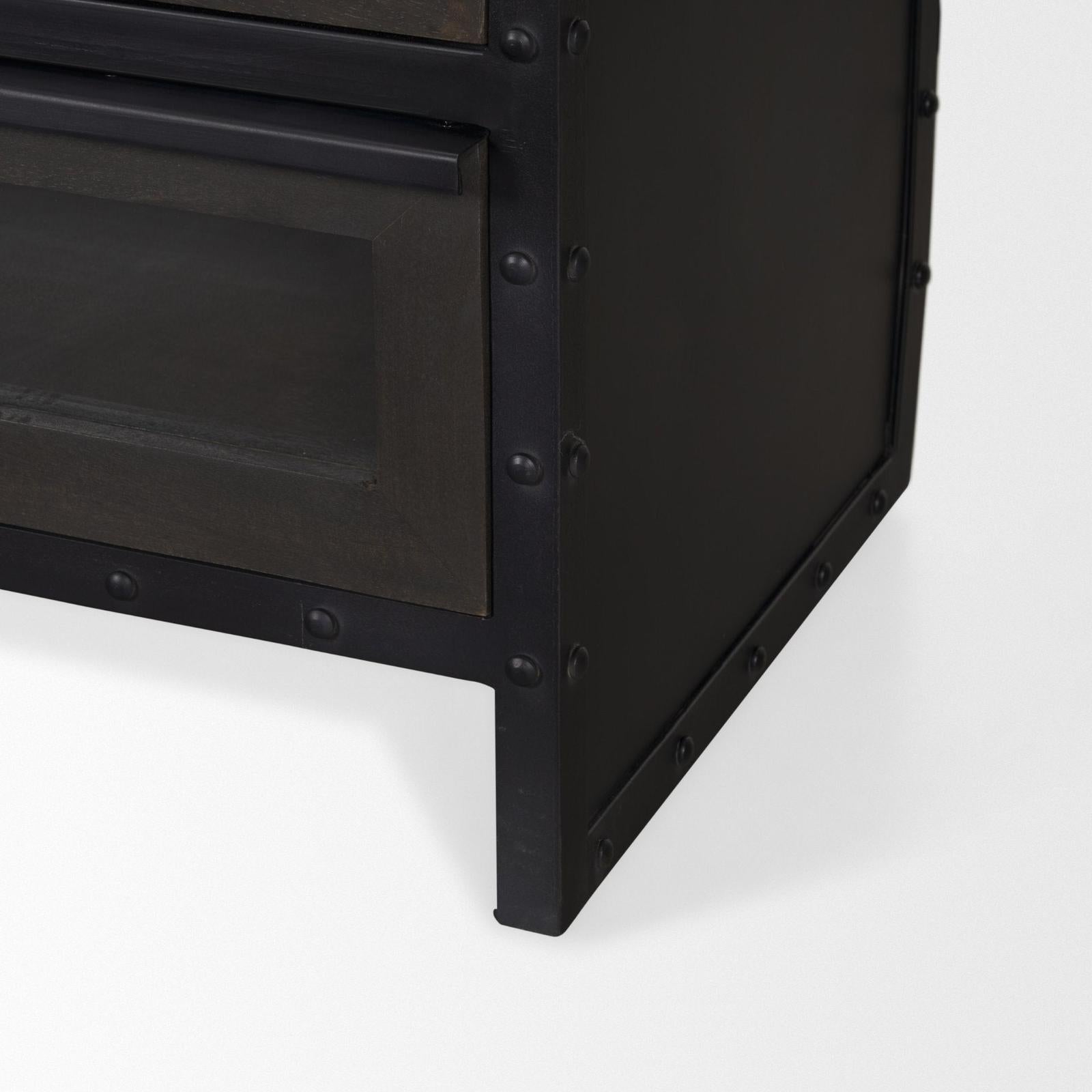 Mercana Gehry Black Metal Frame w/Wood Accent 4 Cabinet Door Two Drawer Sideboard