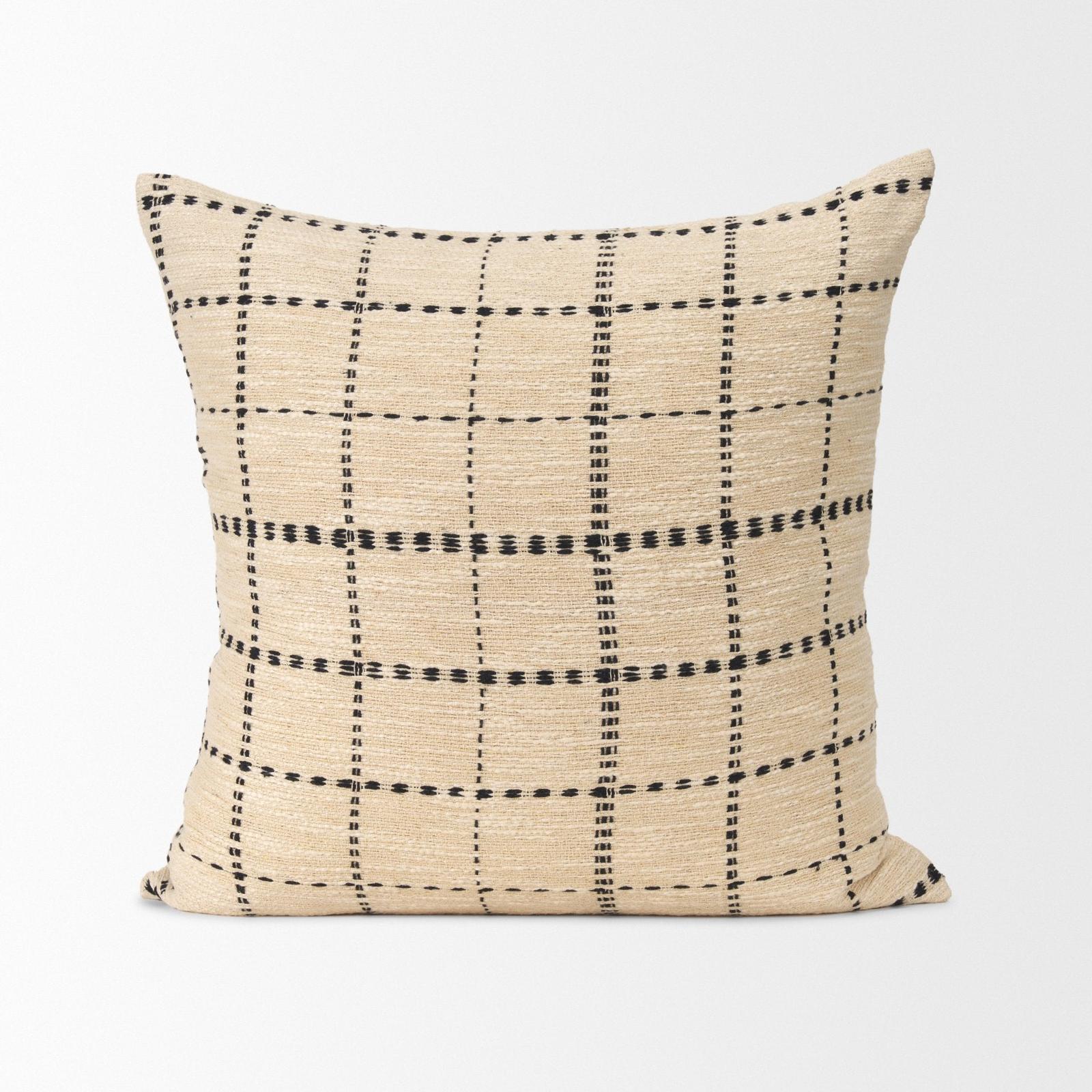 Mercana Jaela Beige and Black Striped Checkered Decorative Pillow Cover