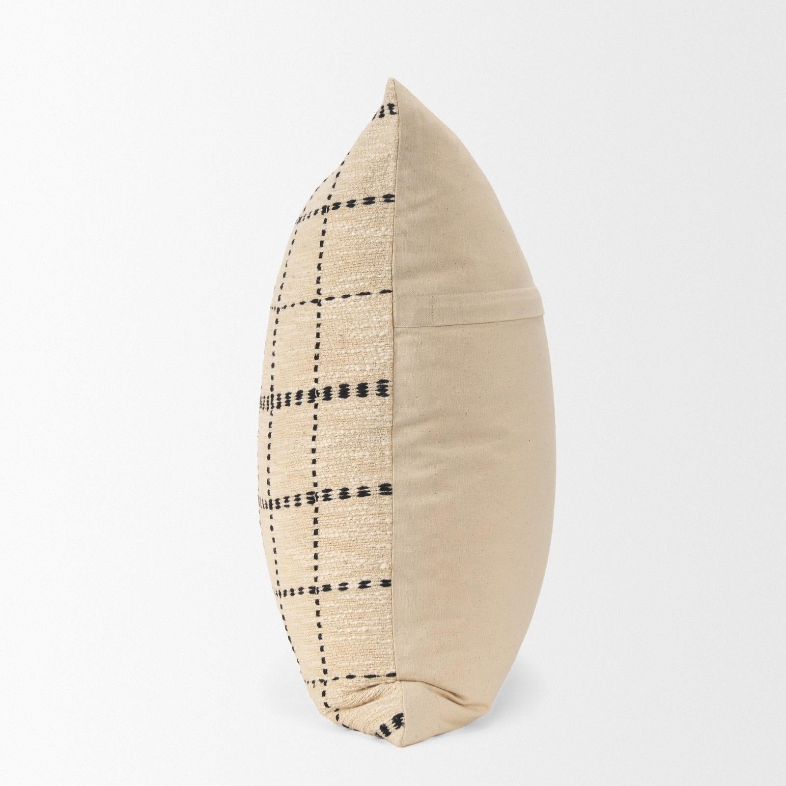 Mercana Jaela Beige and Black Striped Checkered Decorative Pillow Cover