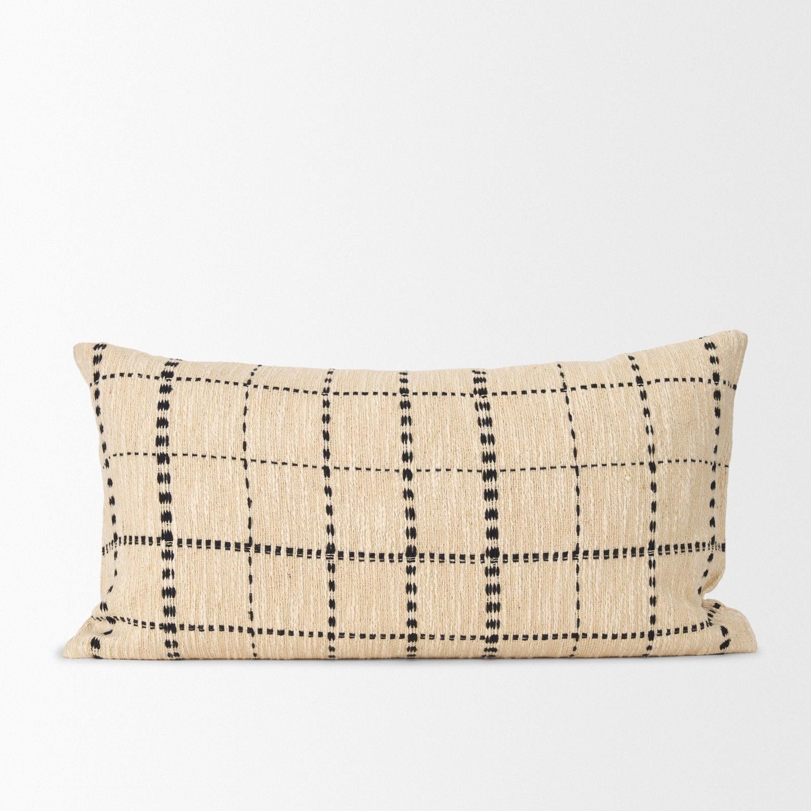 Mercana Jaela Beige and Black Striped Checkered Decorative Pillow Cover