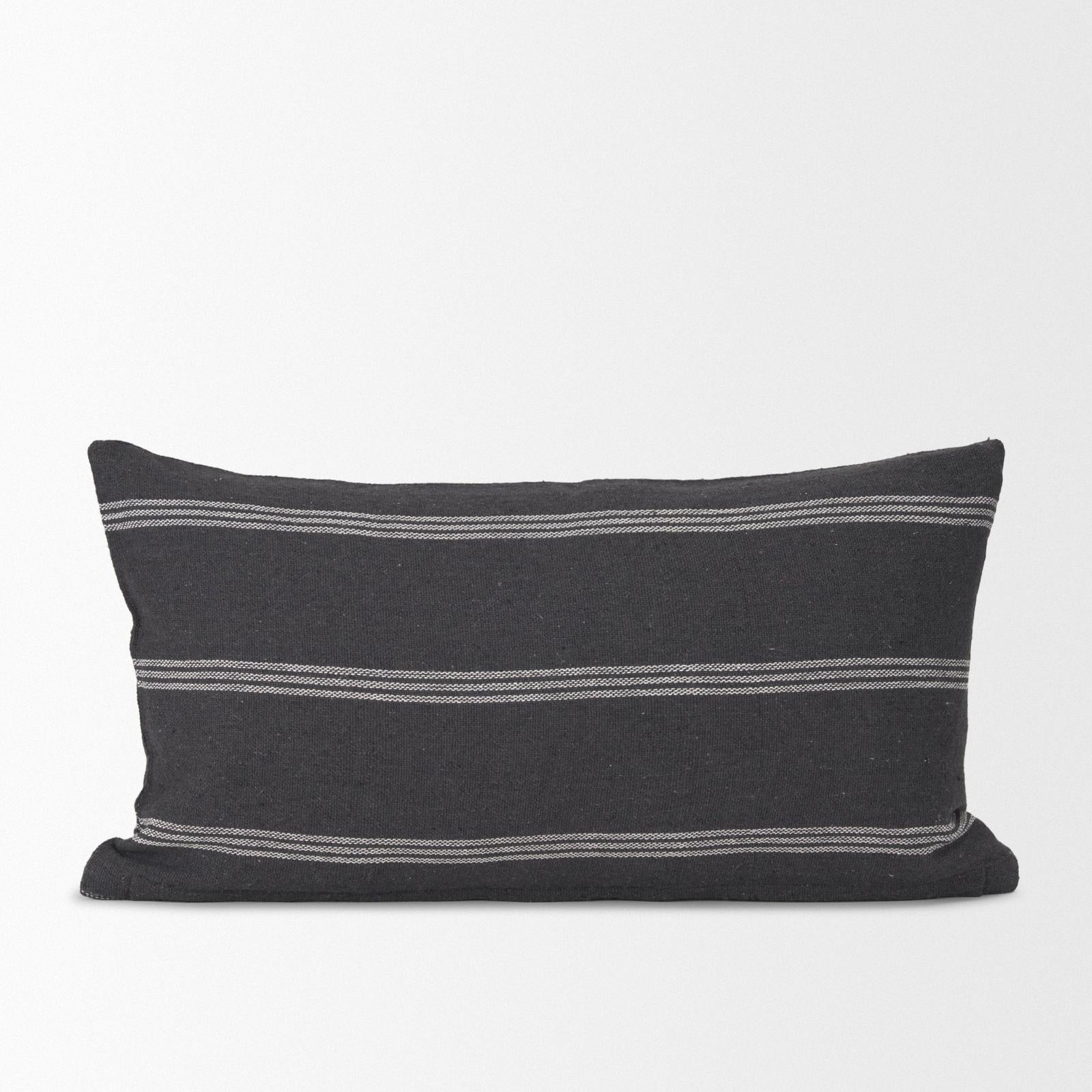 Mercana Jayme Gray and White Striped Cotton Decorative Lumbar Pillow Cover