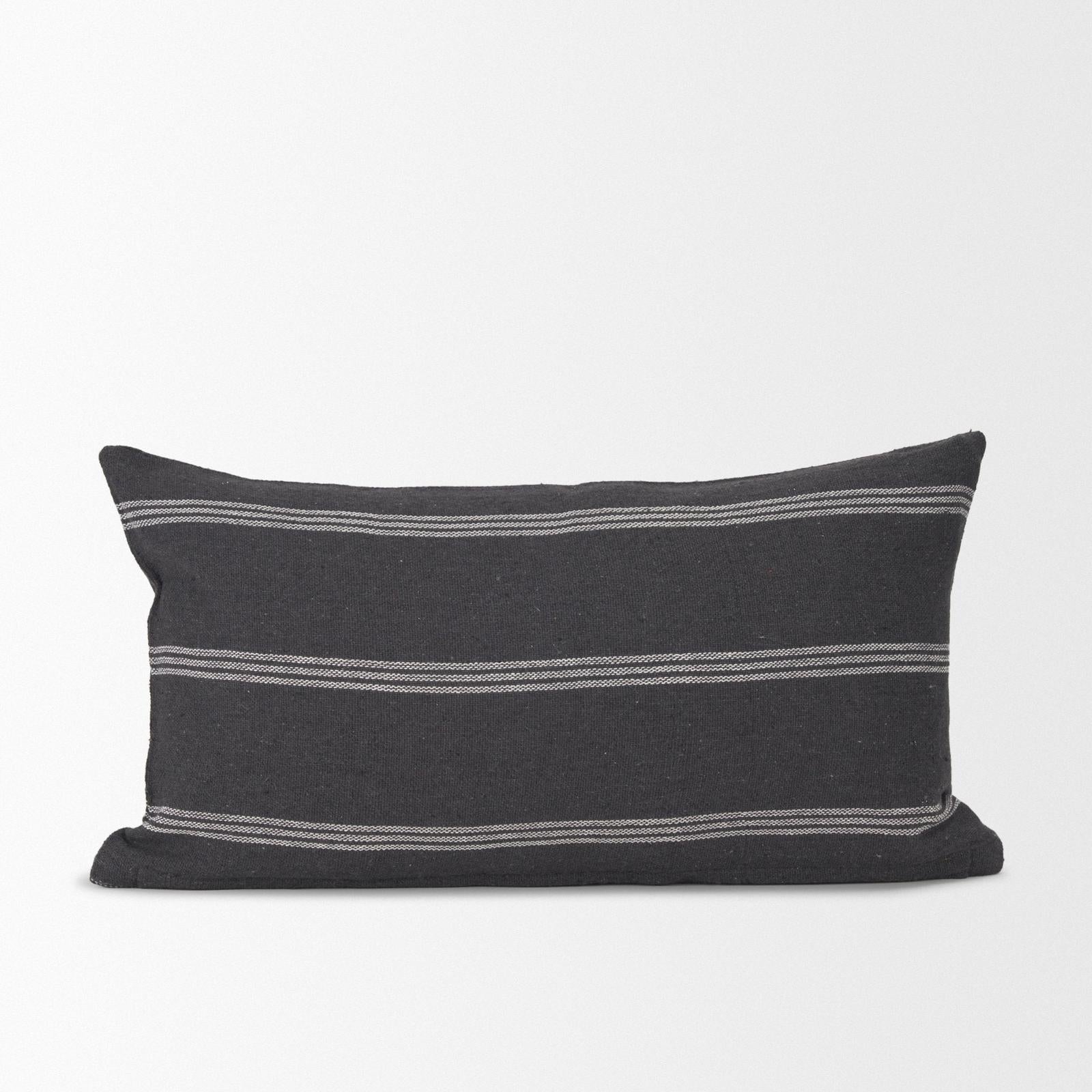 Mercana Jayme Gray and White Striped Cotton Decorative Lumbar Pillow Cover