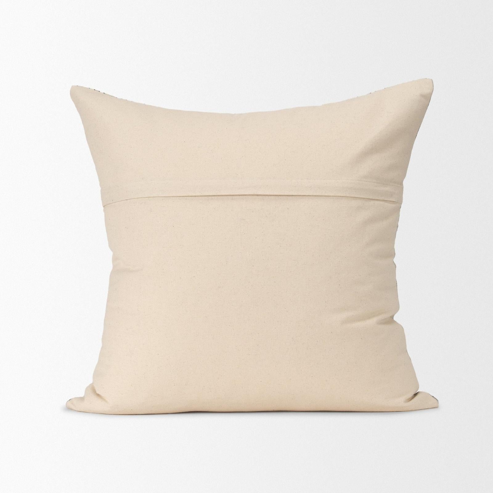 Mercana Jaxon Beige and Black Striped Cotton-Linen Decorative Square Pillow Cover