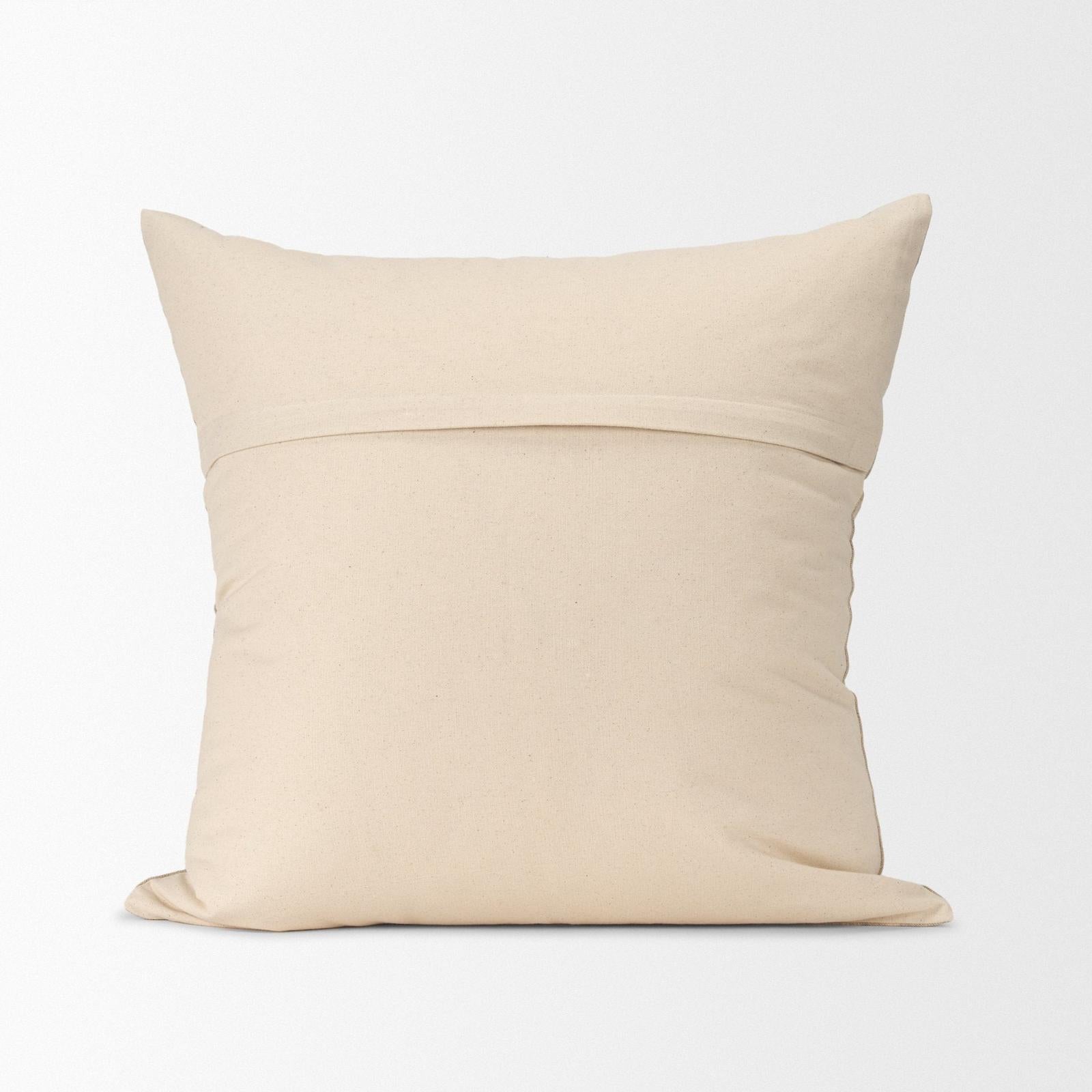 Mercana Jensen Beige and Gray Plaid Cotton-Linen Decorative Square Pillow Cover