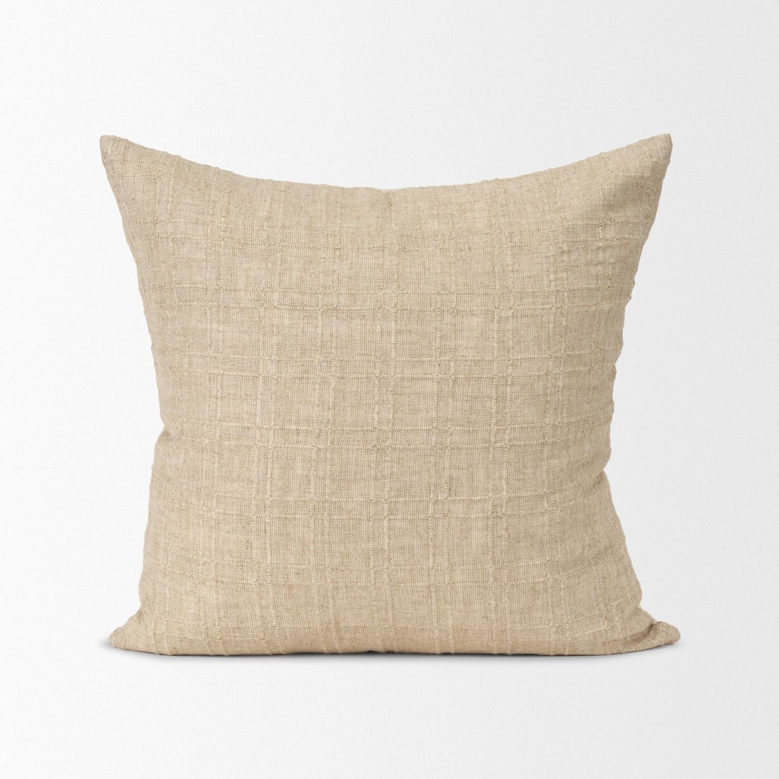 Mercana Jeren Beige Checker Textured Cotton-Linen Decorative Square Pillow Cover