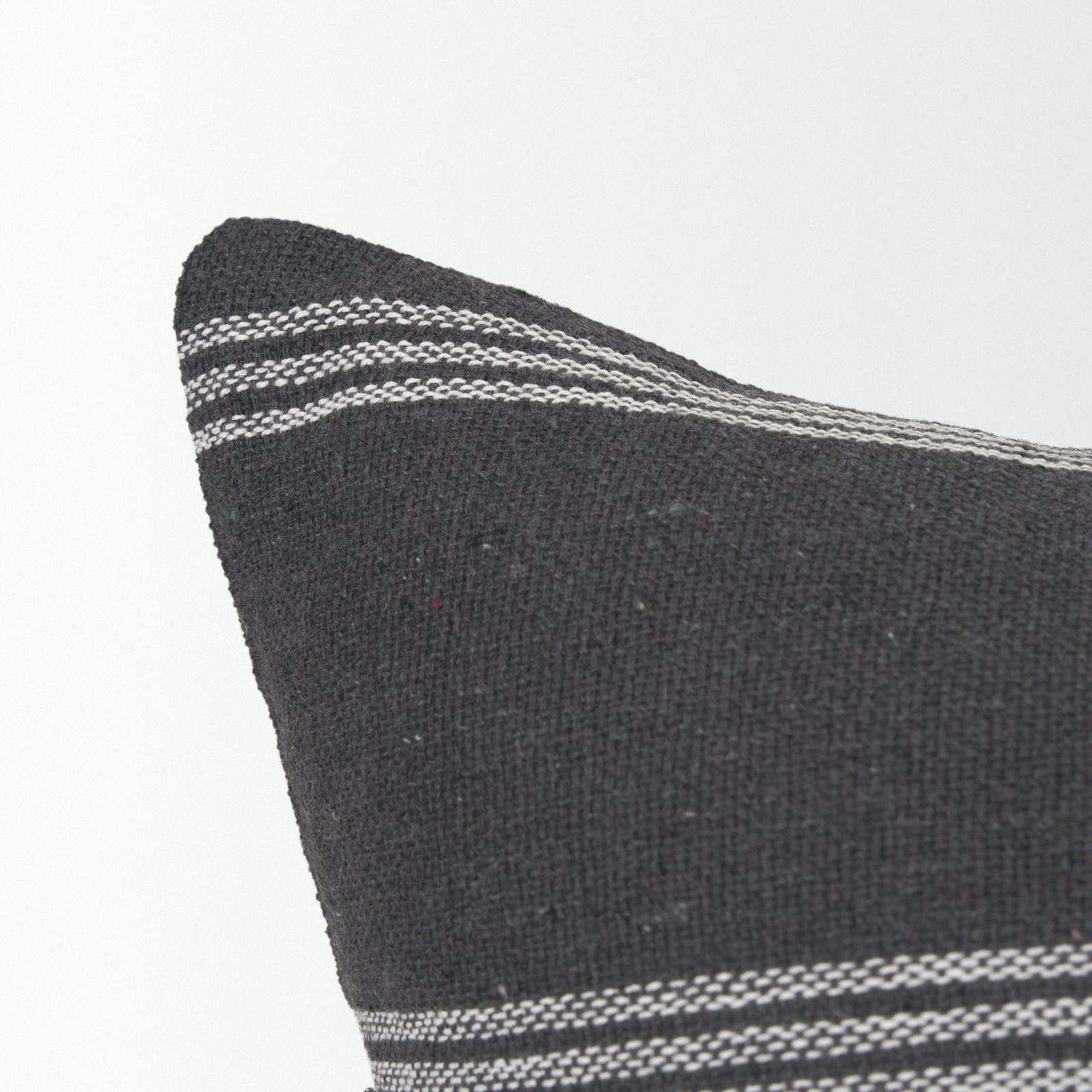 Mercana Jayme Gray and White Striped Cotton Decorative Lumbar Pillow Cover