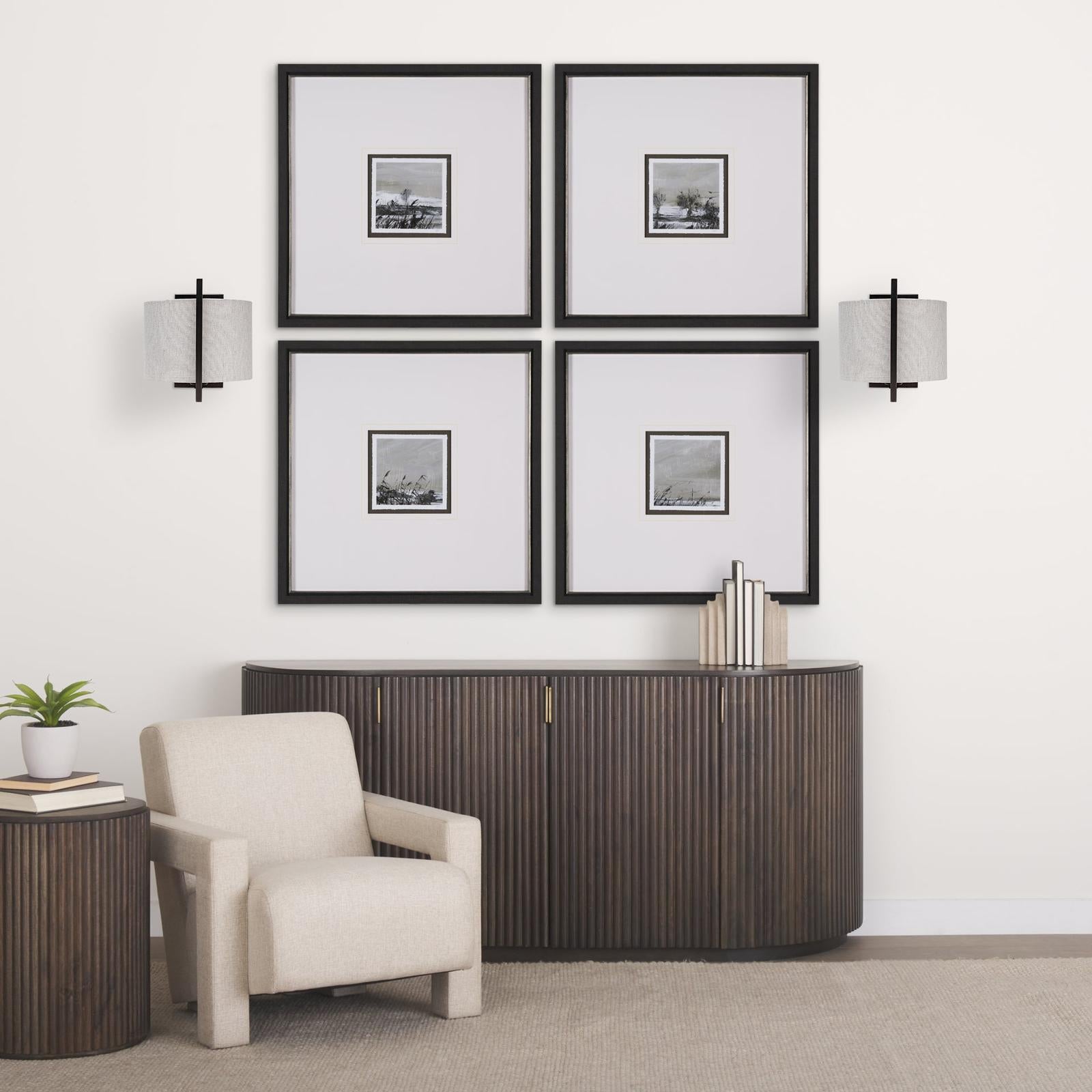 Mercana Smithe Black Toned Metal Cream Lampshade Wall Sconce Clearance