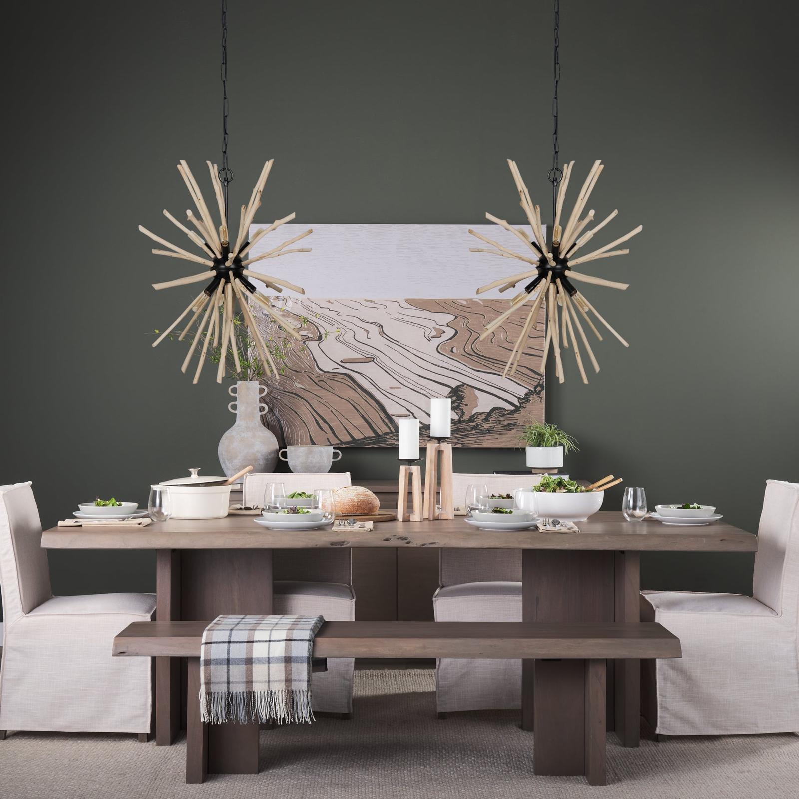 Mercana Jules Blonde Wood and Black Metal Six Bulb Chandelier Light Clearance