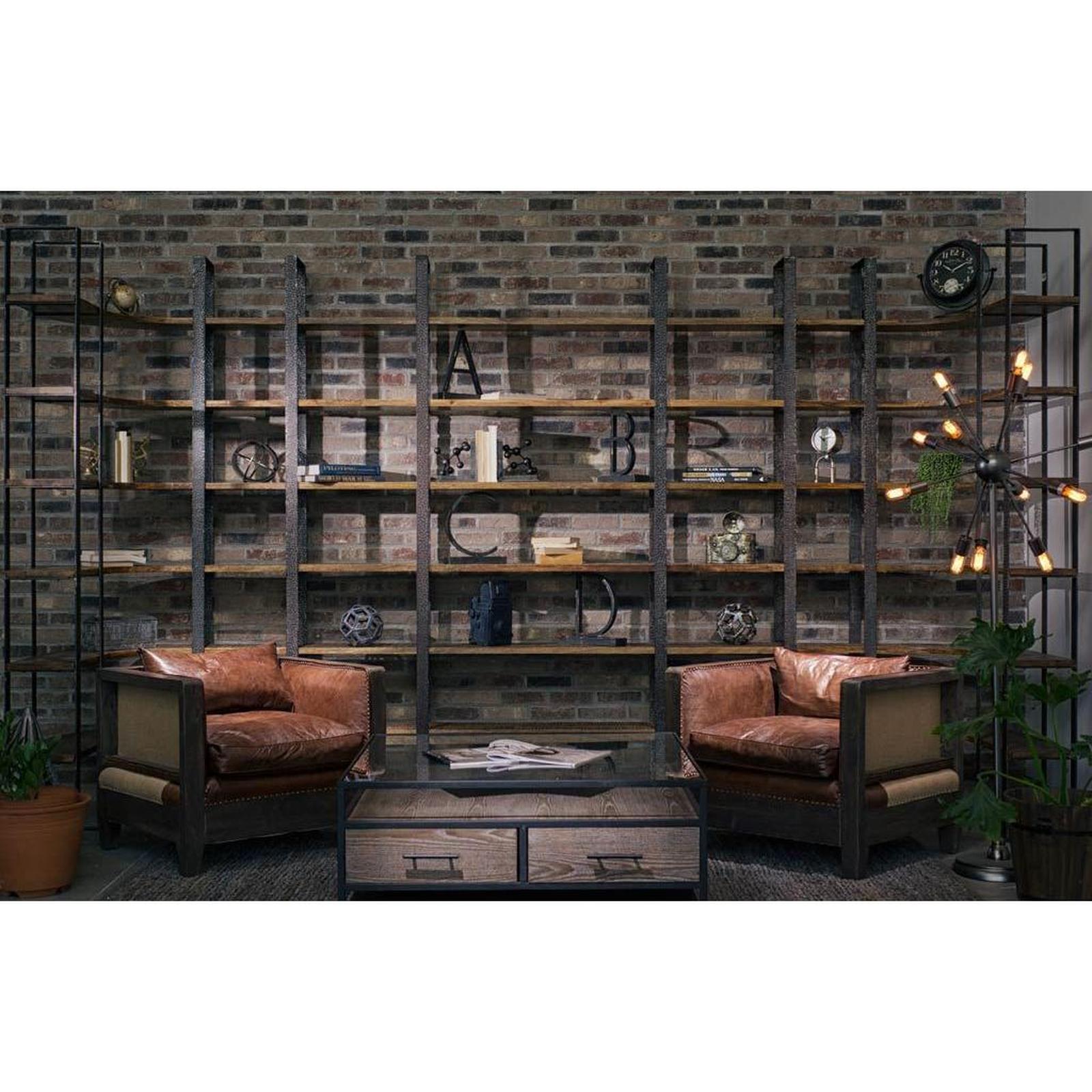 Mercana Turner Curved Wood and Black Iron Six Shelving Unit