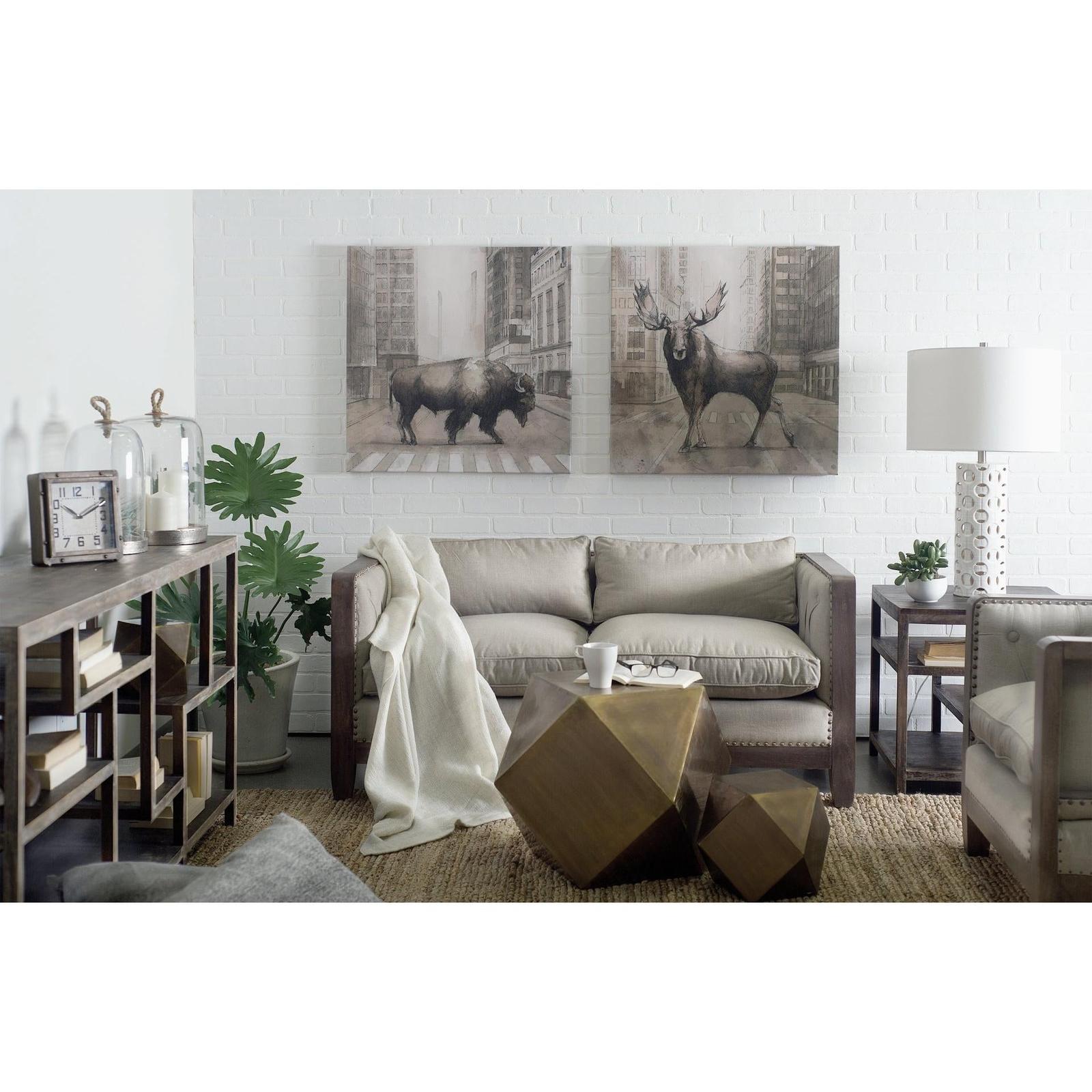 Mercana Wright Brown Wood Multi-Level Shelf Console Table Clearance