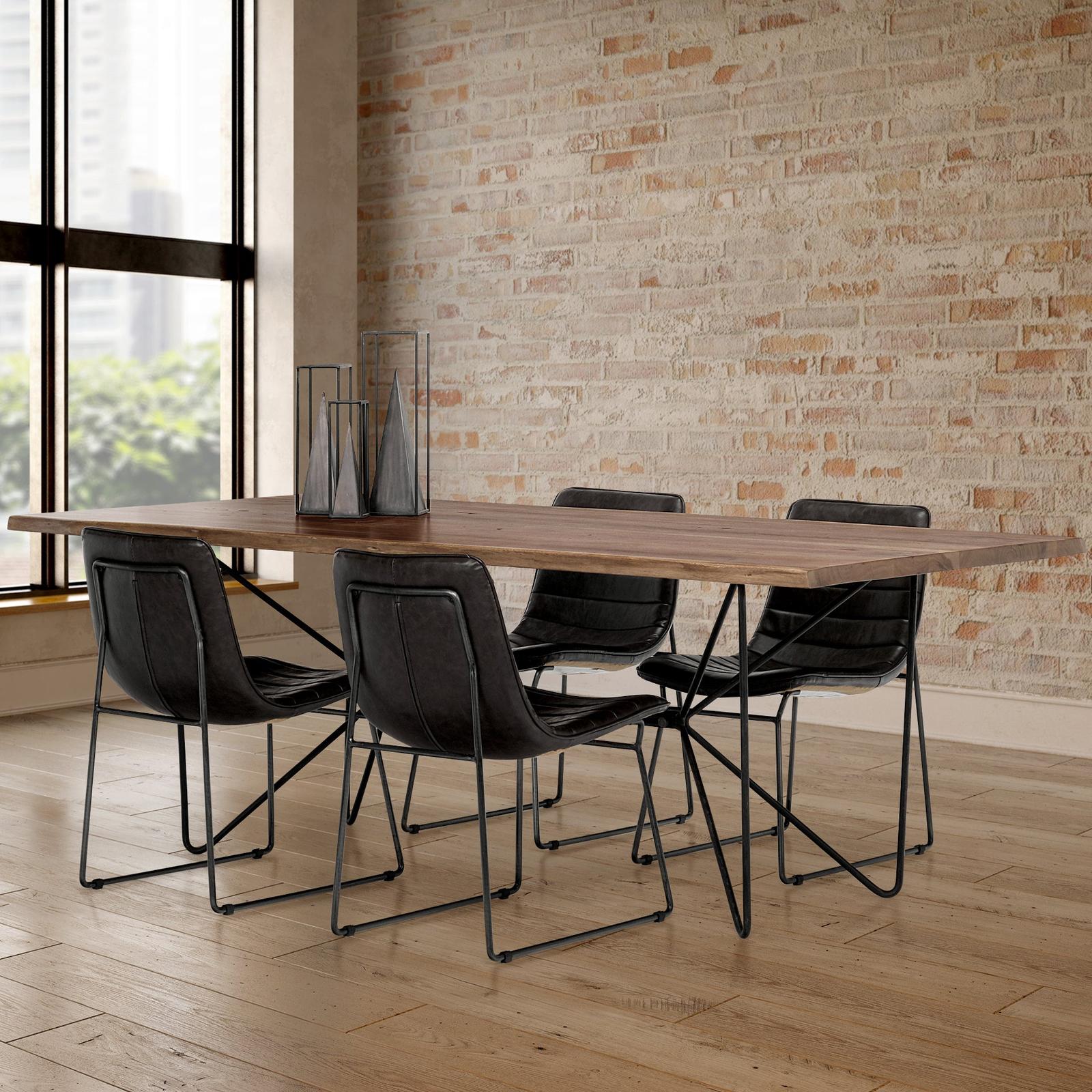Mercana Thornton Dark Brown Faux-Leather Seat Black Iron Frame Dining Chair