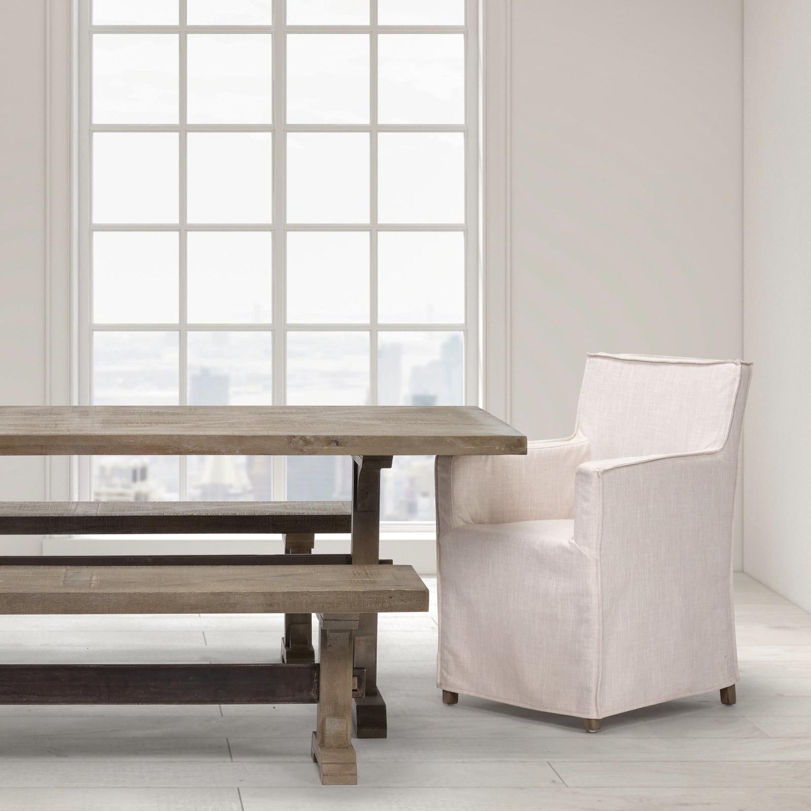 Mercana Elbert Cream Fabric Slip-Cover Brown Wood Frame Dining Chair