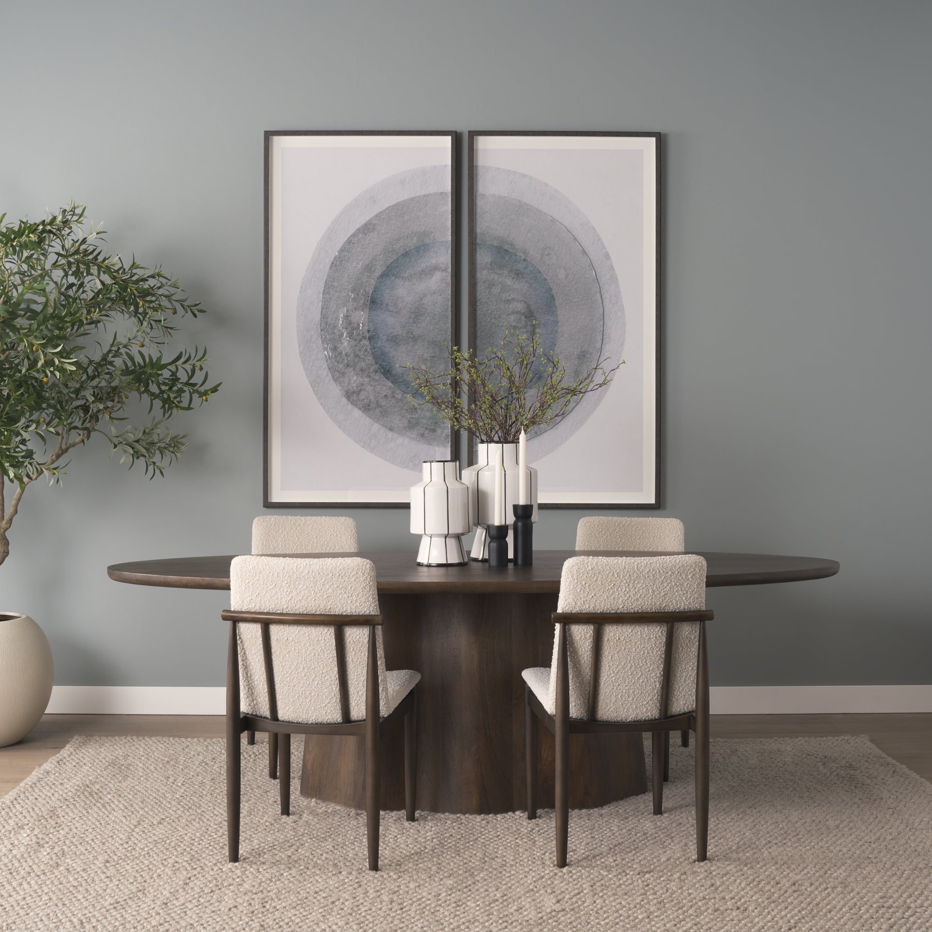 Mercana Cavett Cream Boucle Upholstered Seat W/Dark Brown Wood Frame Dining Chair