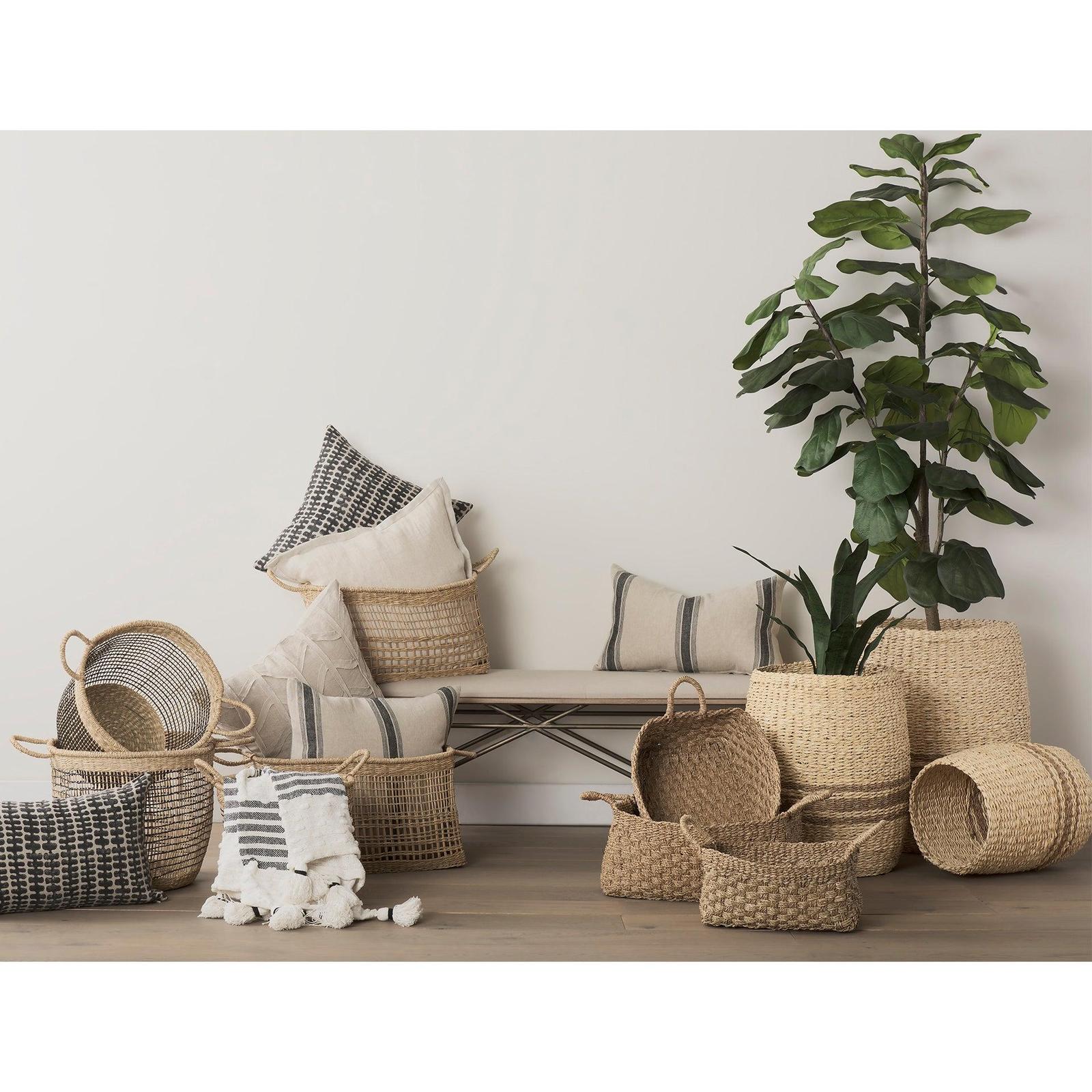 Mercana Sivannah Light Brown and Medium Brown Striped Seagrass Round Basket - Set of 3