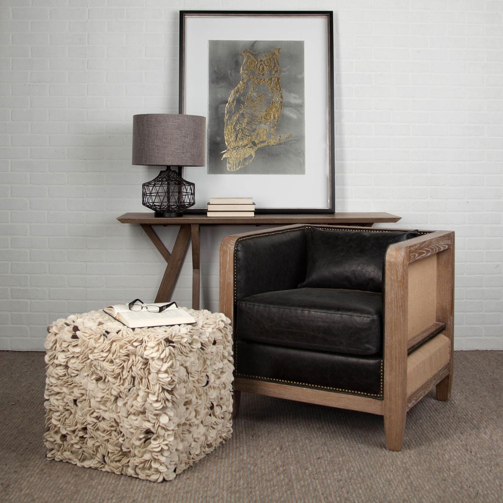 Mercana Clark Bronze Barrel Metal Base Beige Linen Shade Table Lamp Clearance